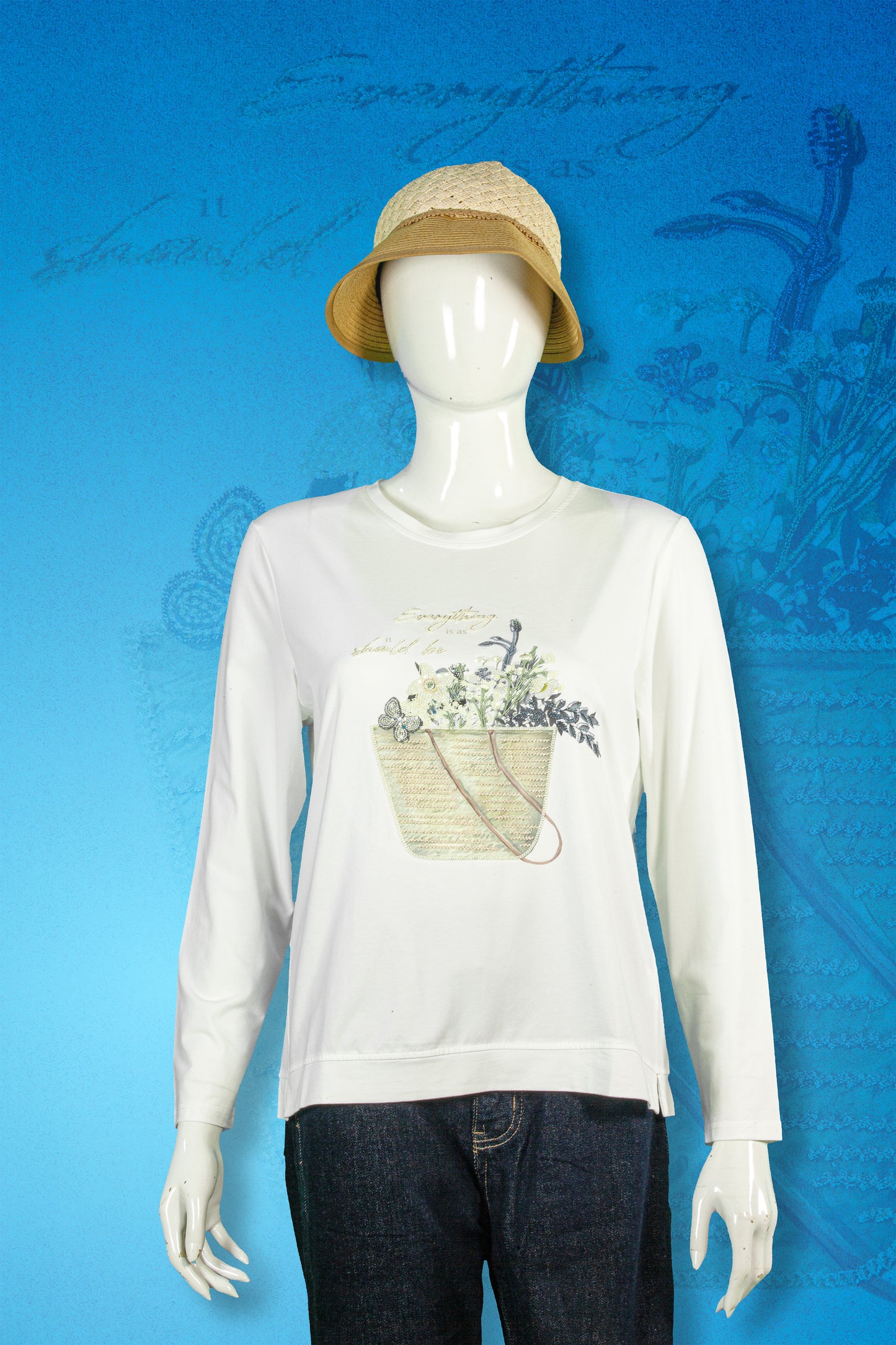 T-Shirt Tangan Panjang Sulam Motif Buket Bunga