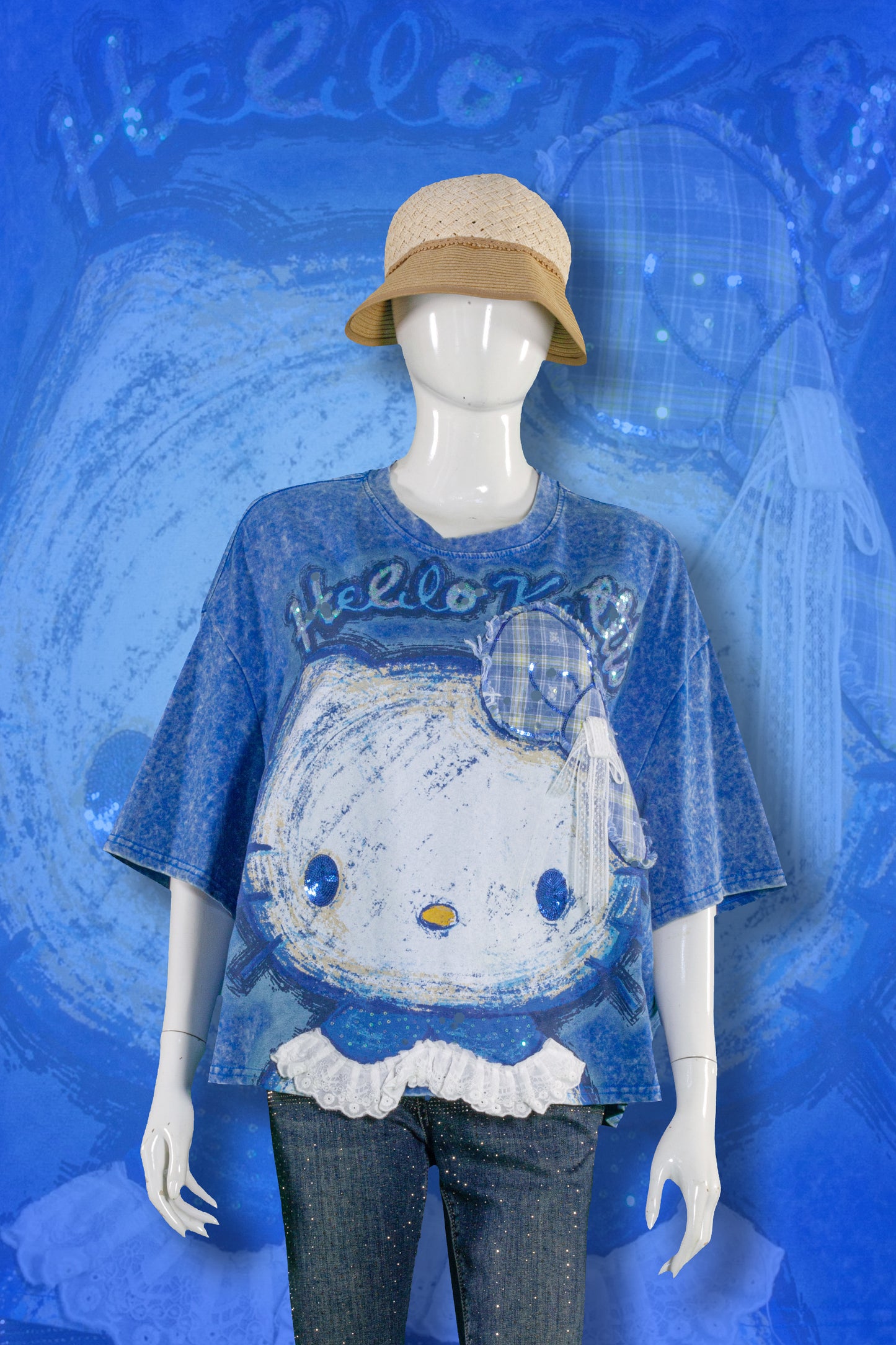 T-Shirt Premium Motif Hello Kitty Vintage Blue