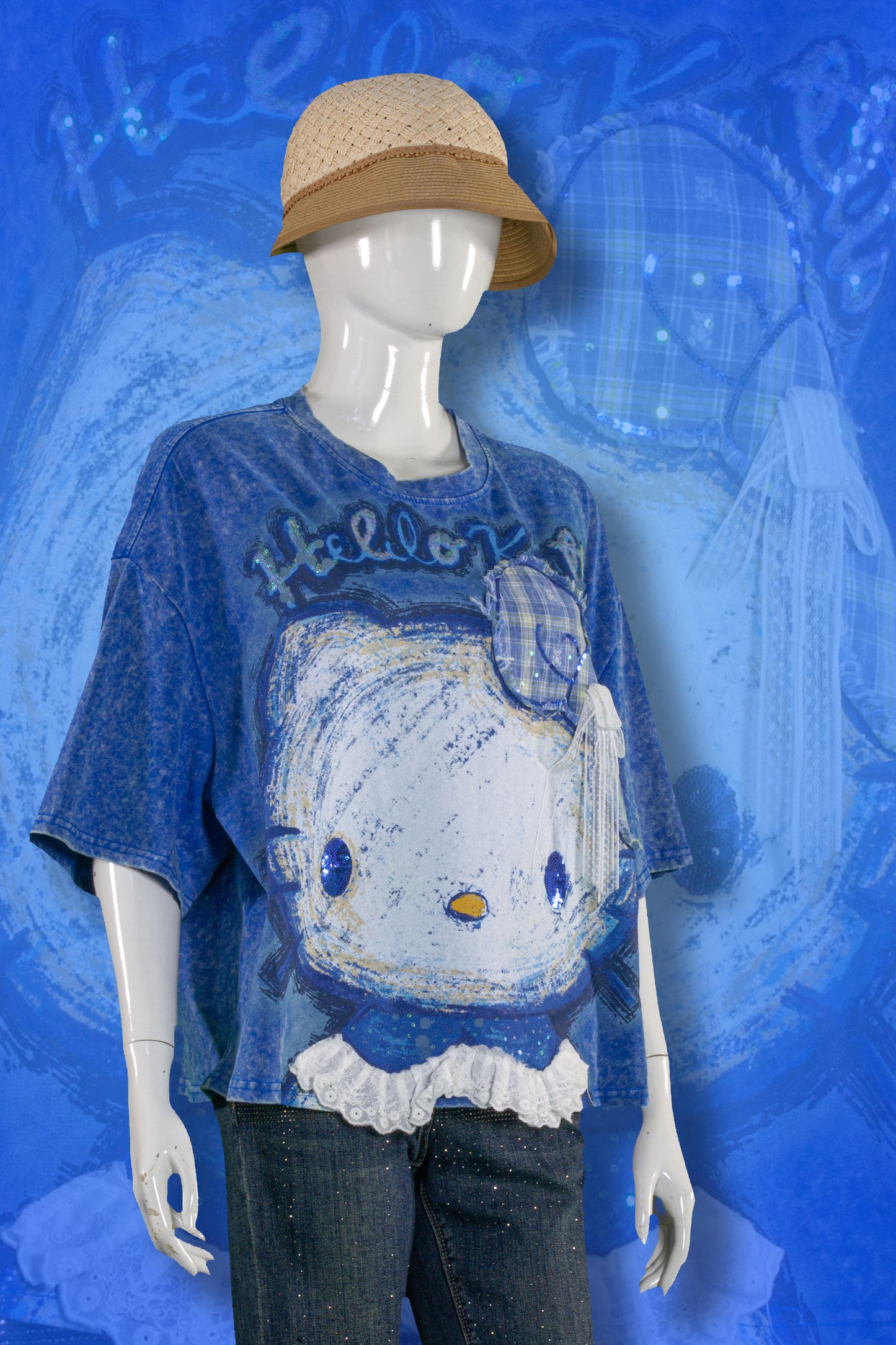 T-Shirt Premium Motif Hello Kitty Vintage Blue