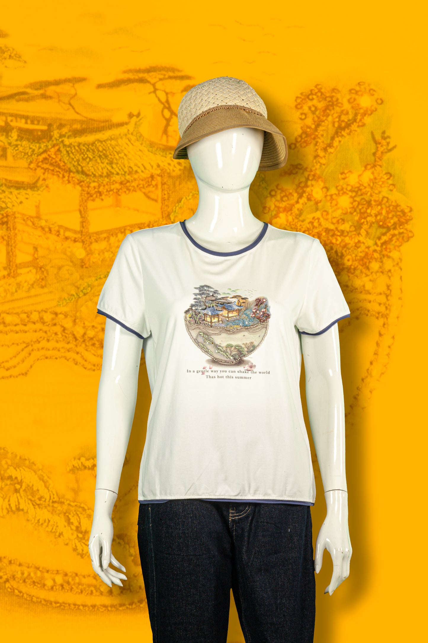 T-Shirt Sulam Motif Mangkok Rumah