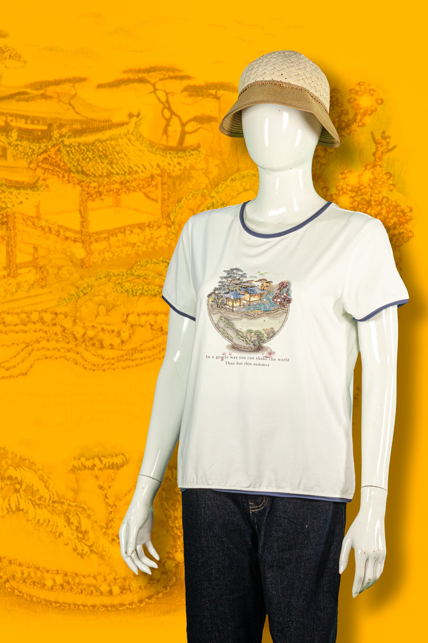 T-Shirt Sulam Motif Mangkok Rumah