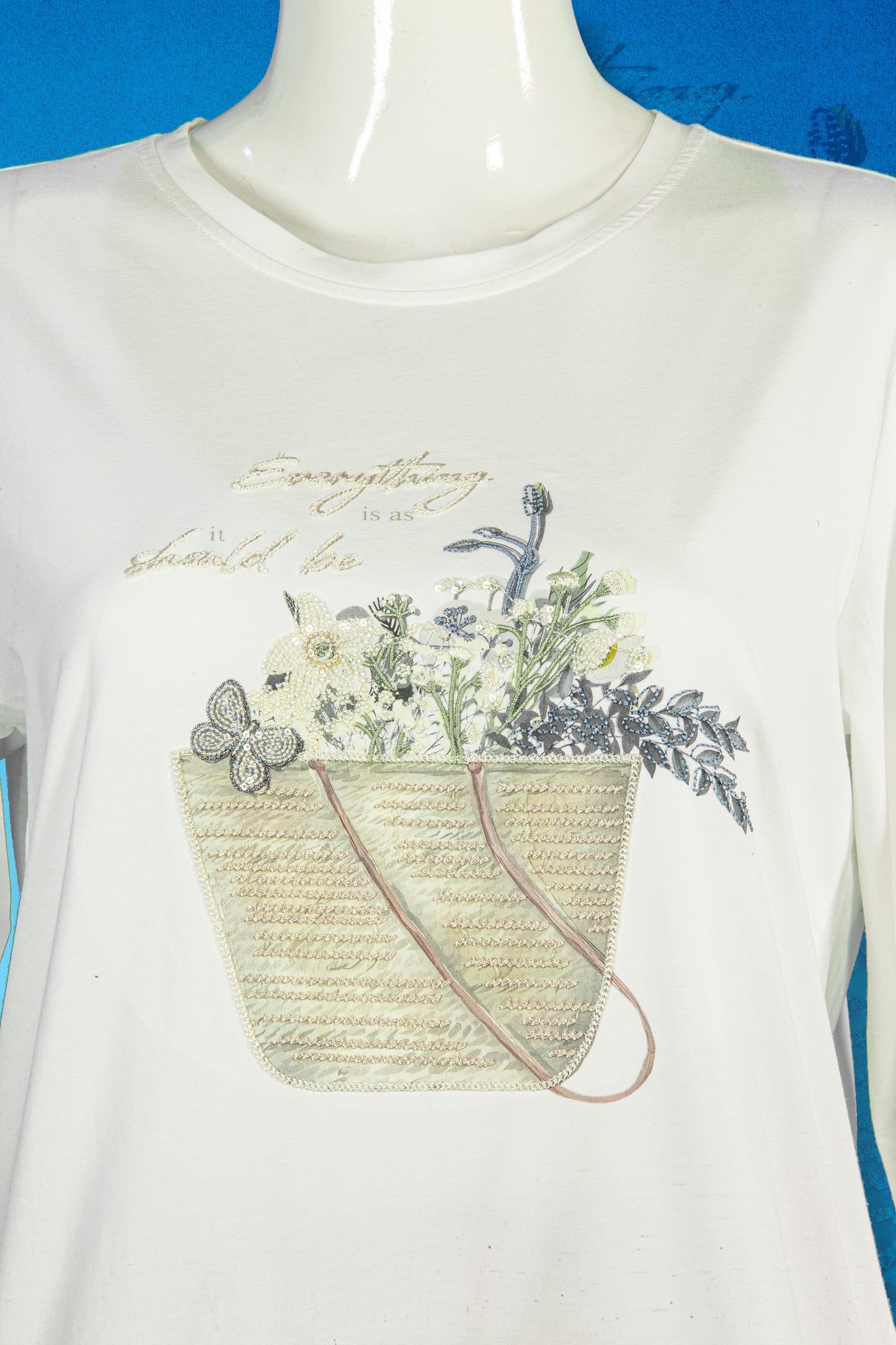 T-Shirt Tangan Panjang Sulam Motif Buket Bunga