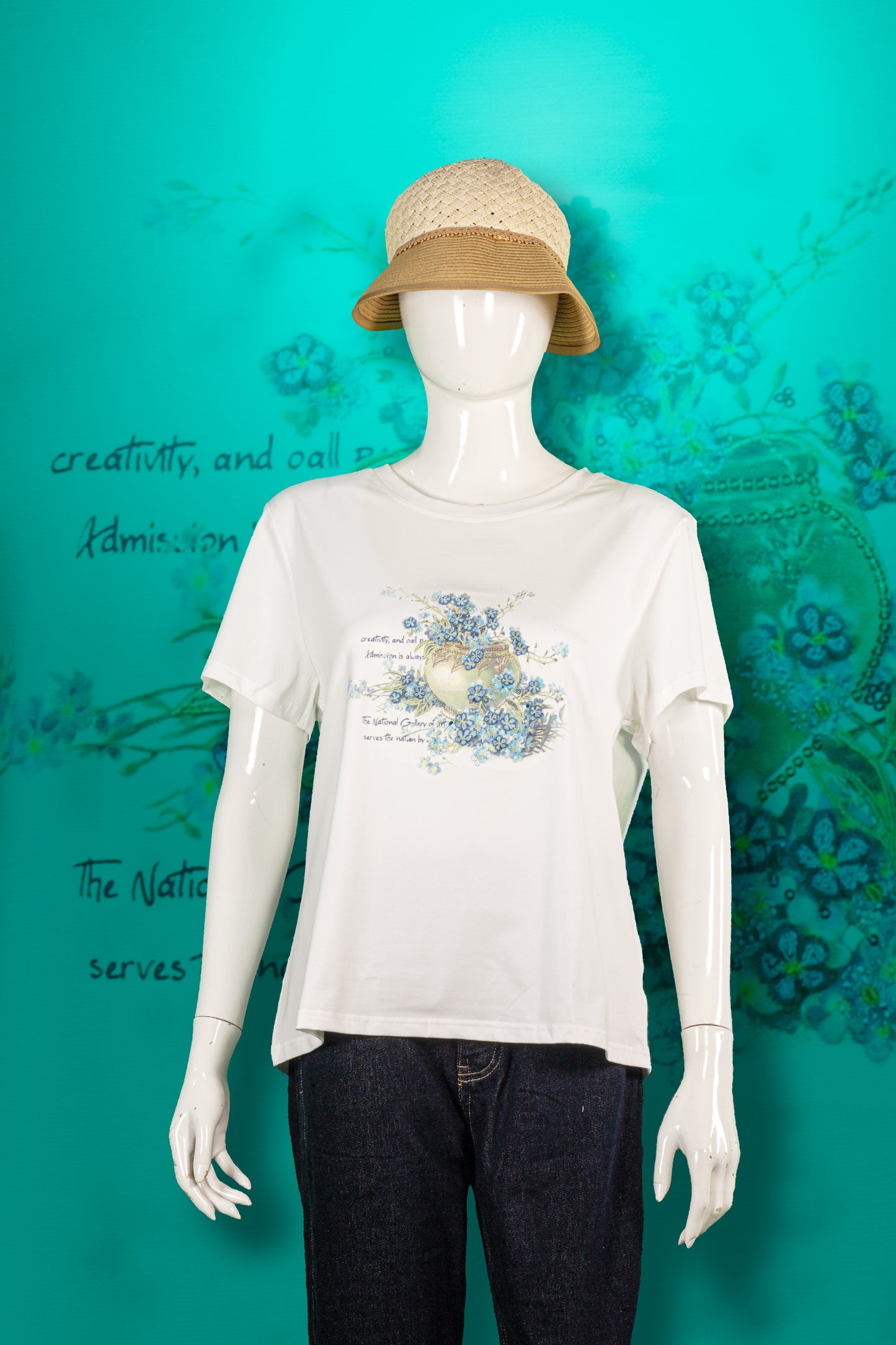 T-Shirt Sulam Motif Pot Bunga