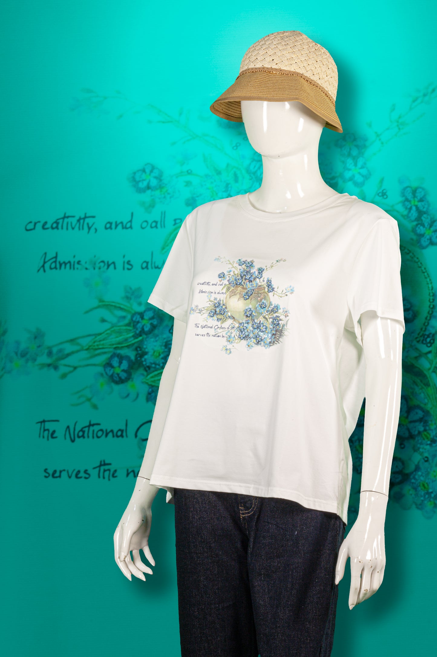 T-Shirt Sulam Motif Pot Bunga