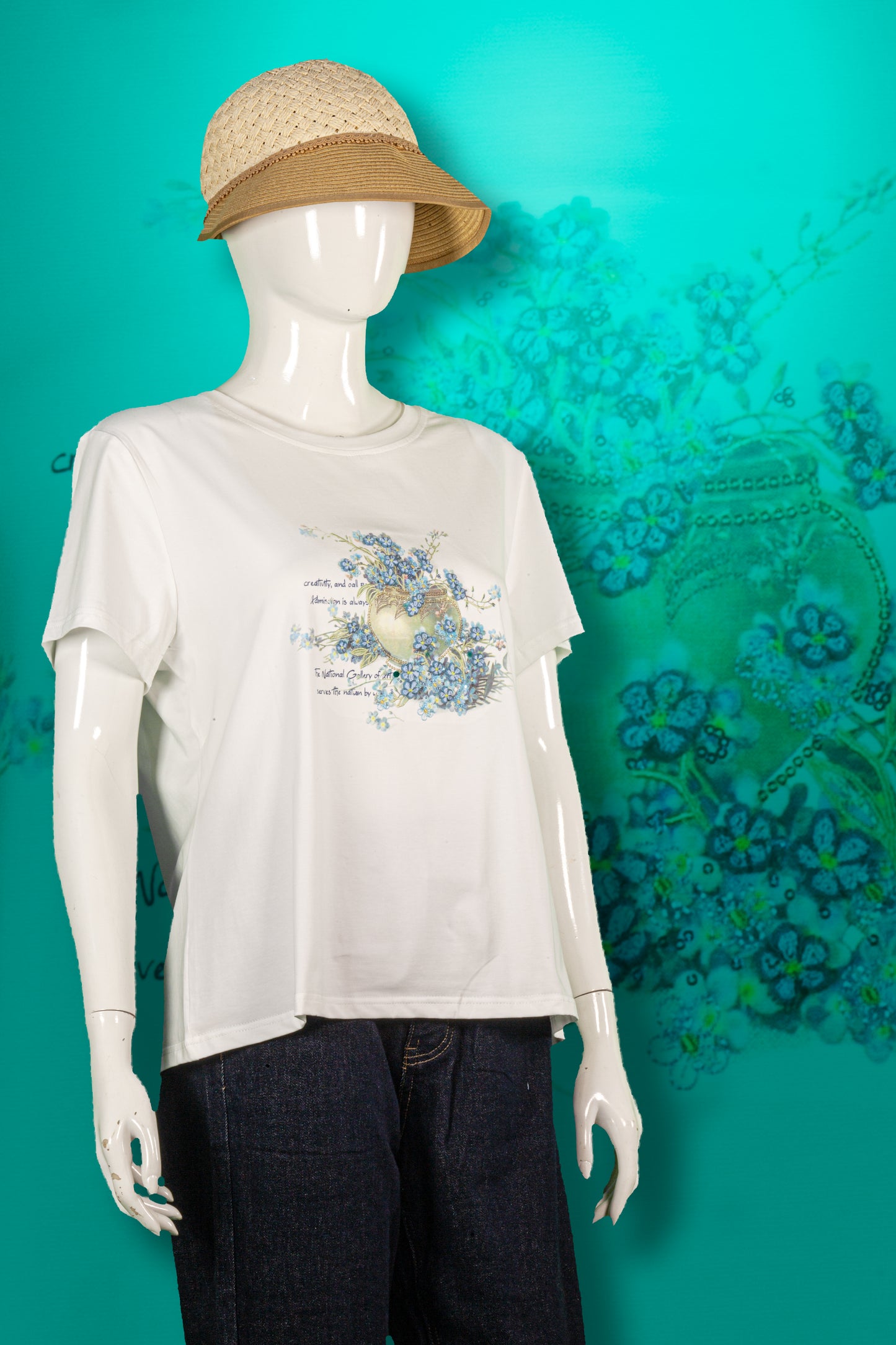 T-Shirt Sulam Motif Pot Bunga