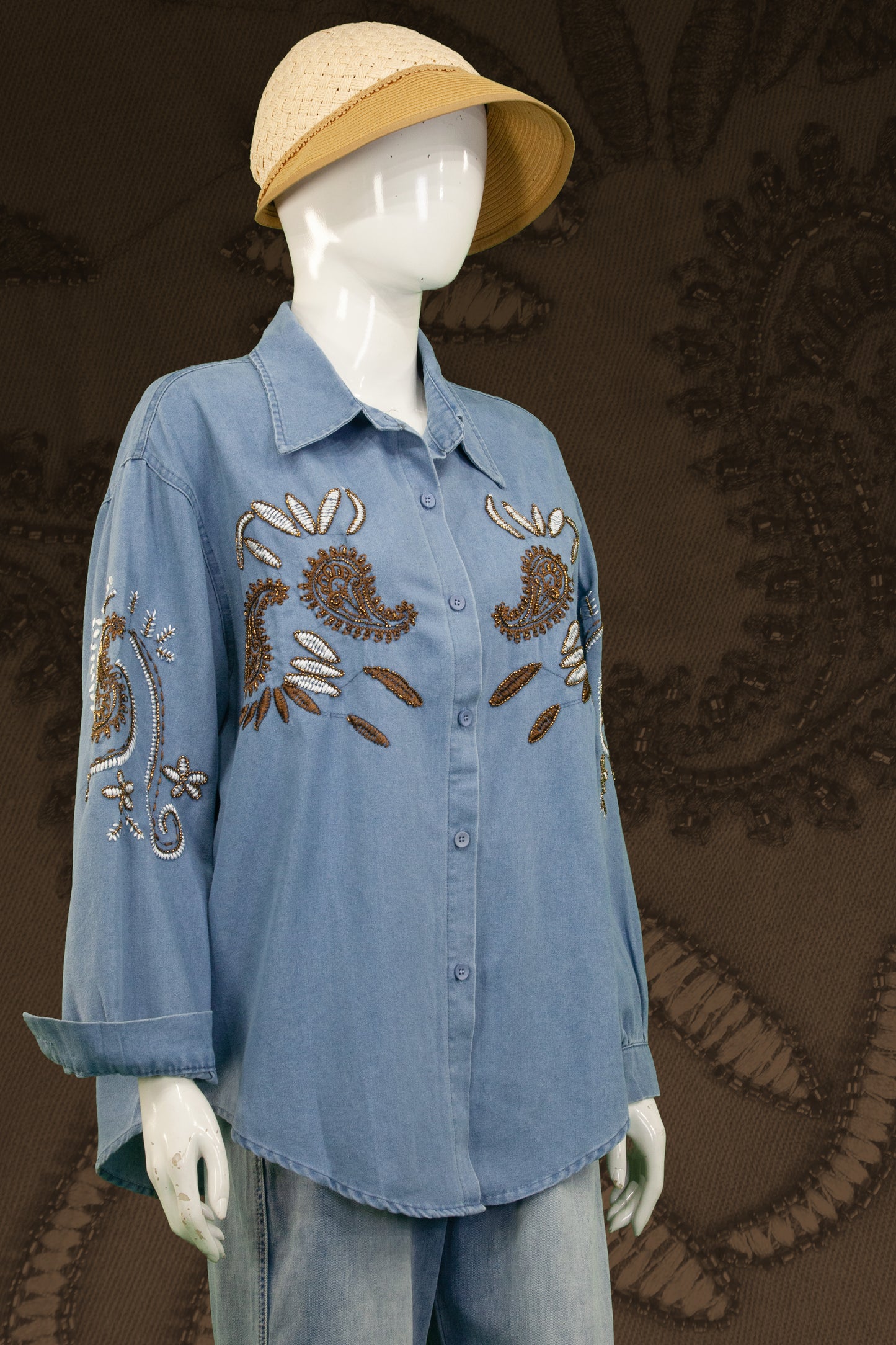 Kemeja Soft Jeans Motif Swirl