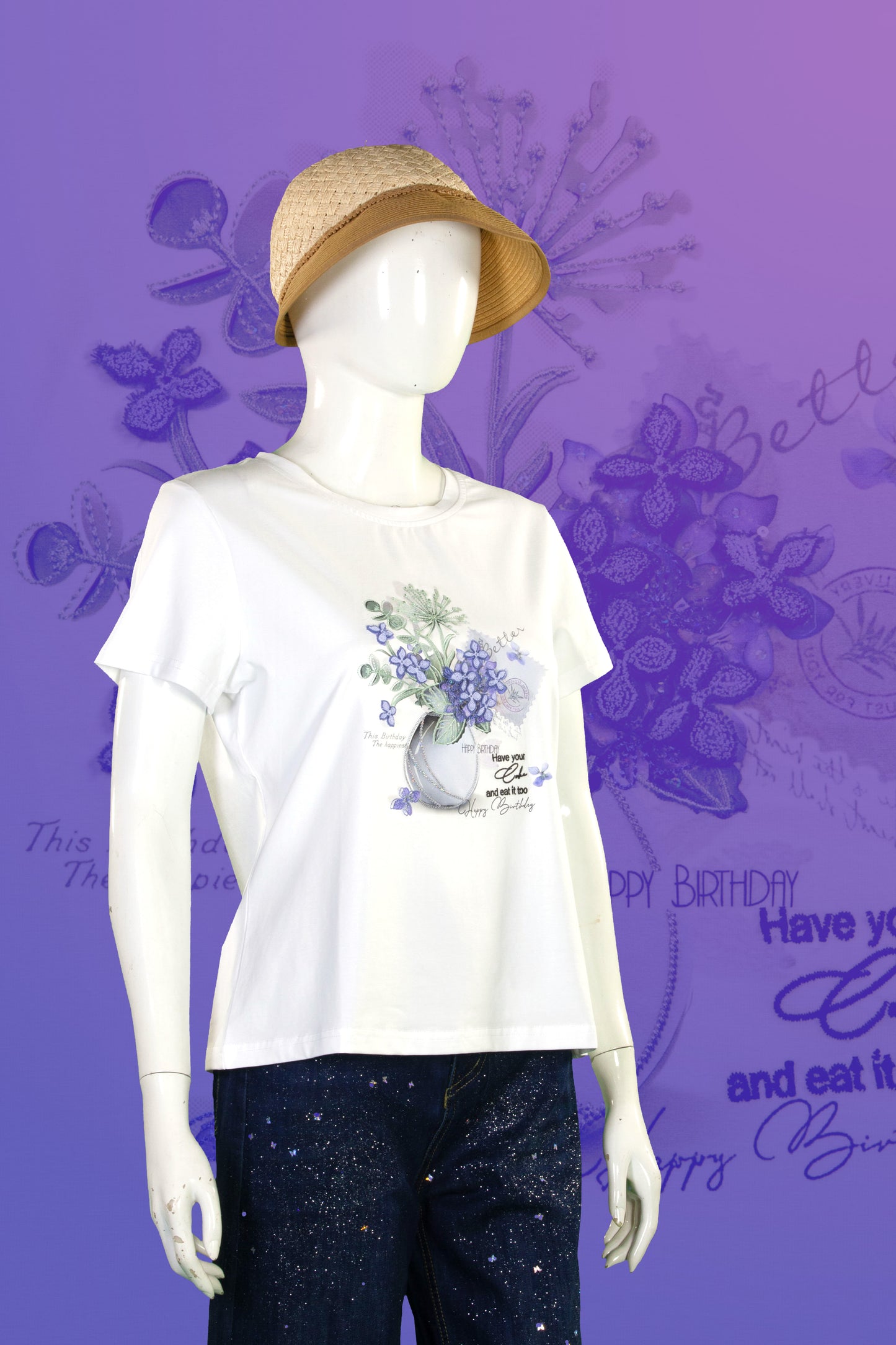 T-Shirt Serat Bambu Sulam (Timbul) Motif Clover