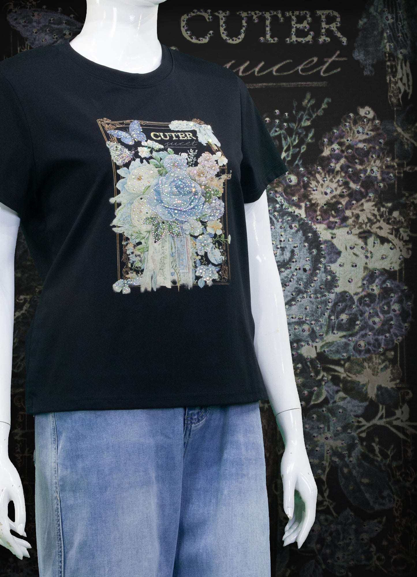 T-Shirt Motif Blue Rose (Mata)