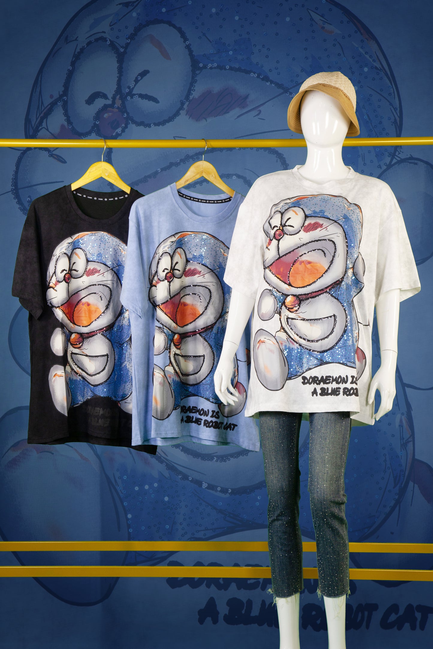 T-Shirt Premium Motif Doraemon Blue Robot