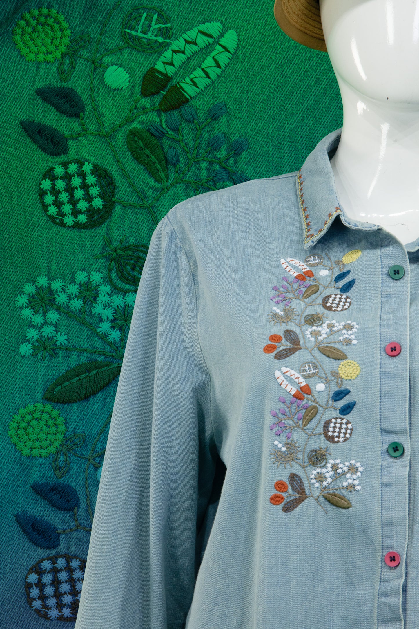 Blouse Soft Jeans Motif Bunga Multi Color