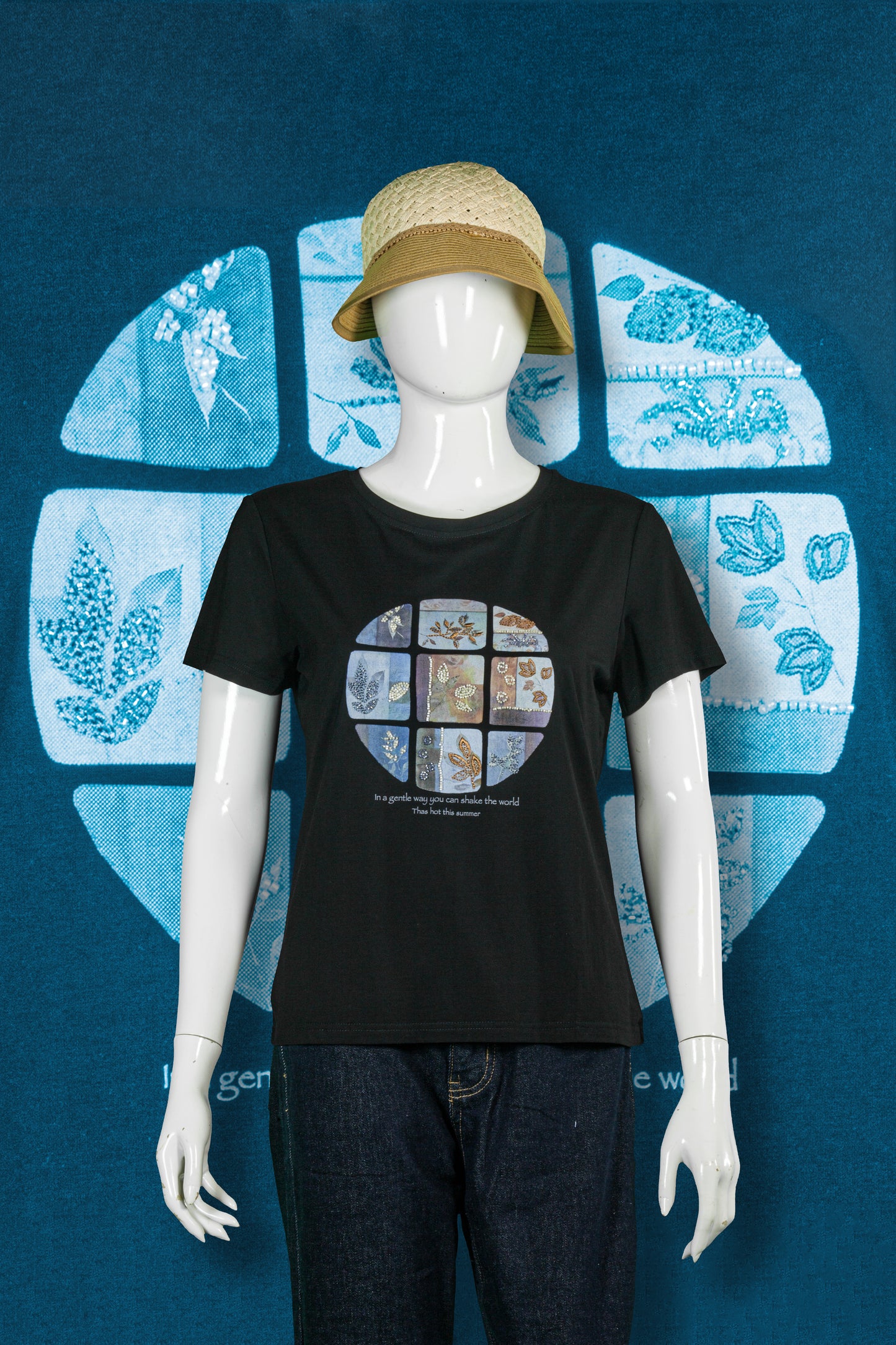 T-Shirt Sulam Motif Daun Bundar