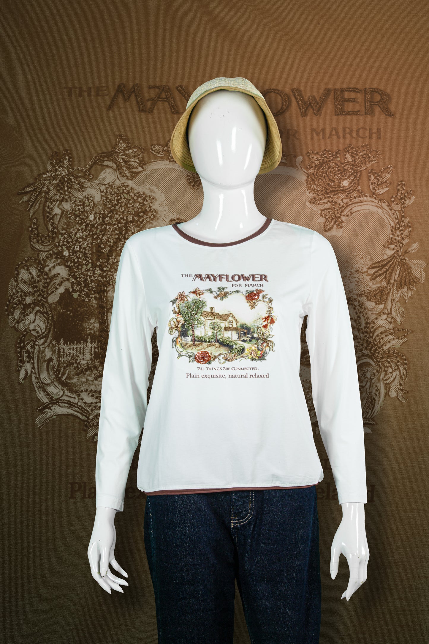 T-Shirt Tangan Panjang Sulam Motif Mayflower