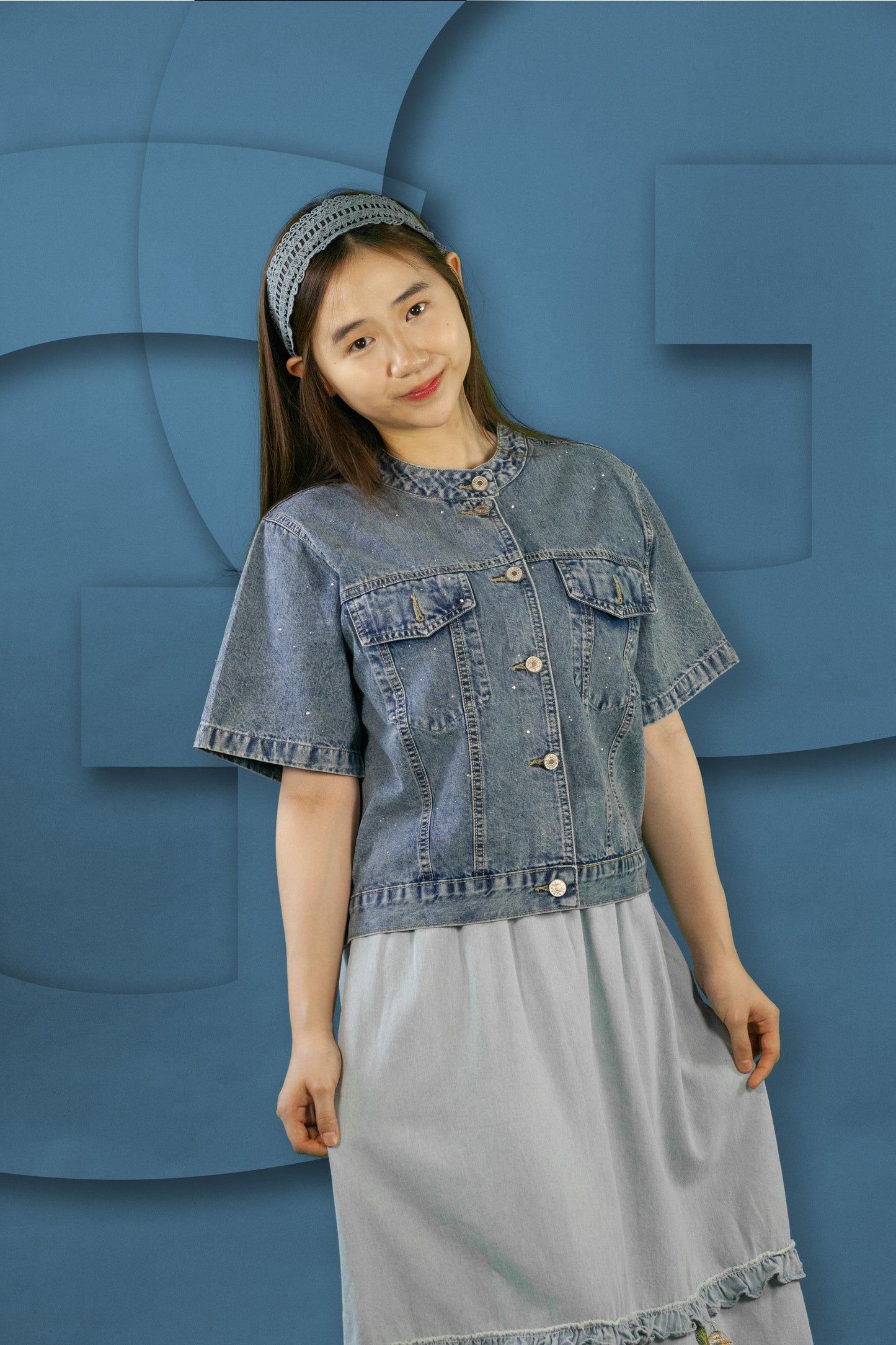 Blouse Jeans Round Neck Bling2