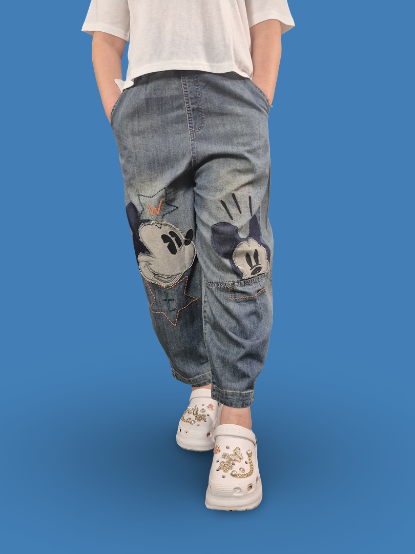 Celana Panjang Soft Jeans Motif Mickey Head