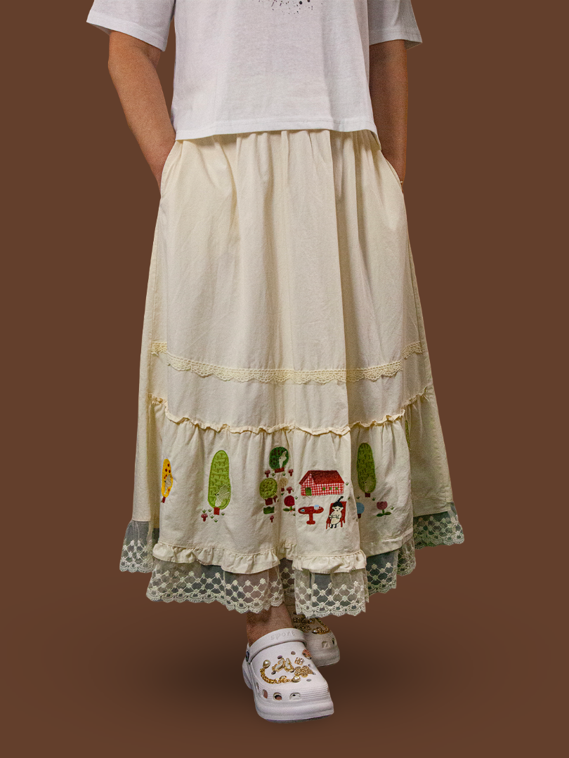 Rok Panjang Semi Jeans Renda