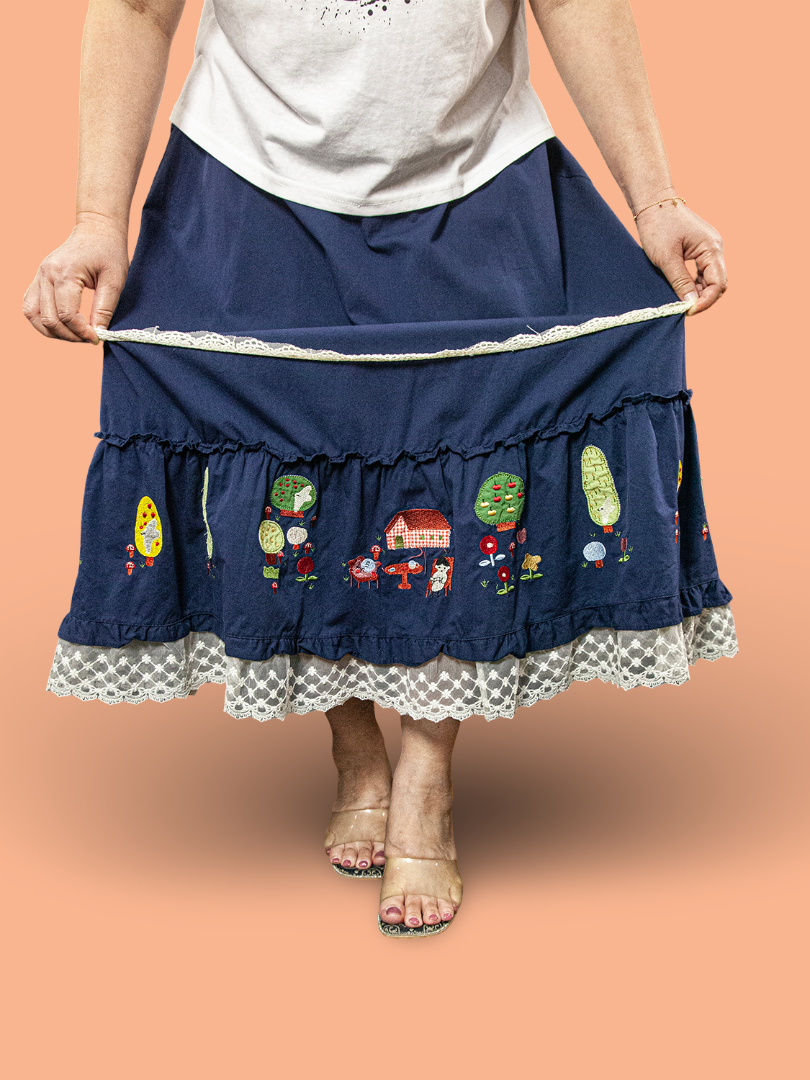 Rok Panjang Semi Jeans Renda