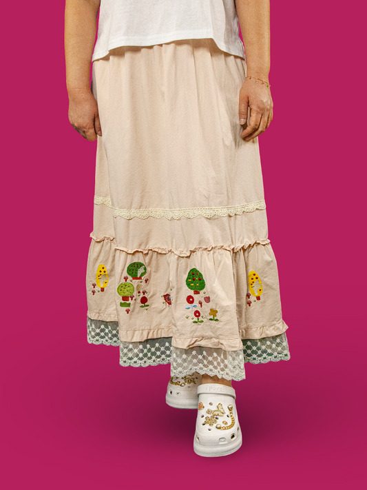 Rok Panjang Semi Jeans Renda