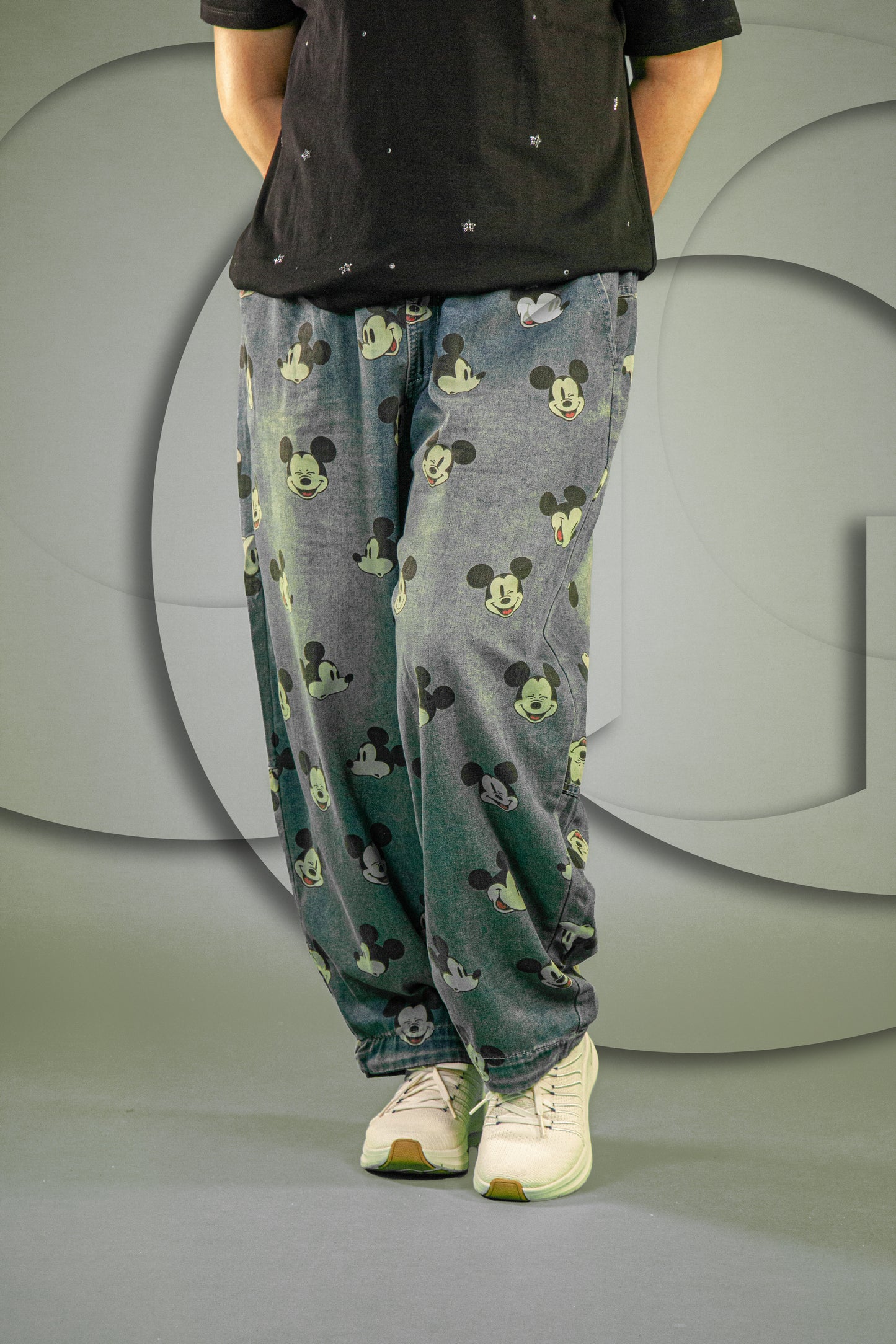 Celana Soft Jeans Motif Mickey Heads