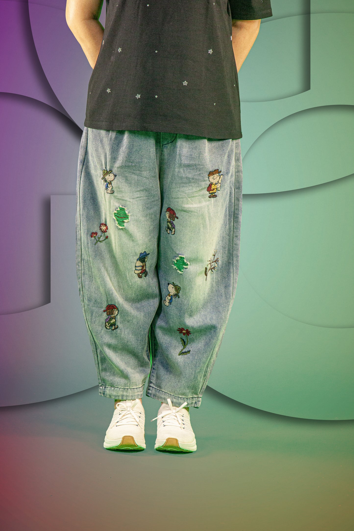 Celana Soft Jeans Motif Snoopy and Friends