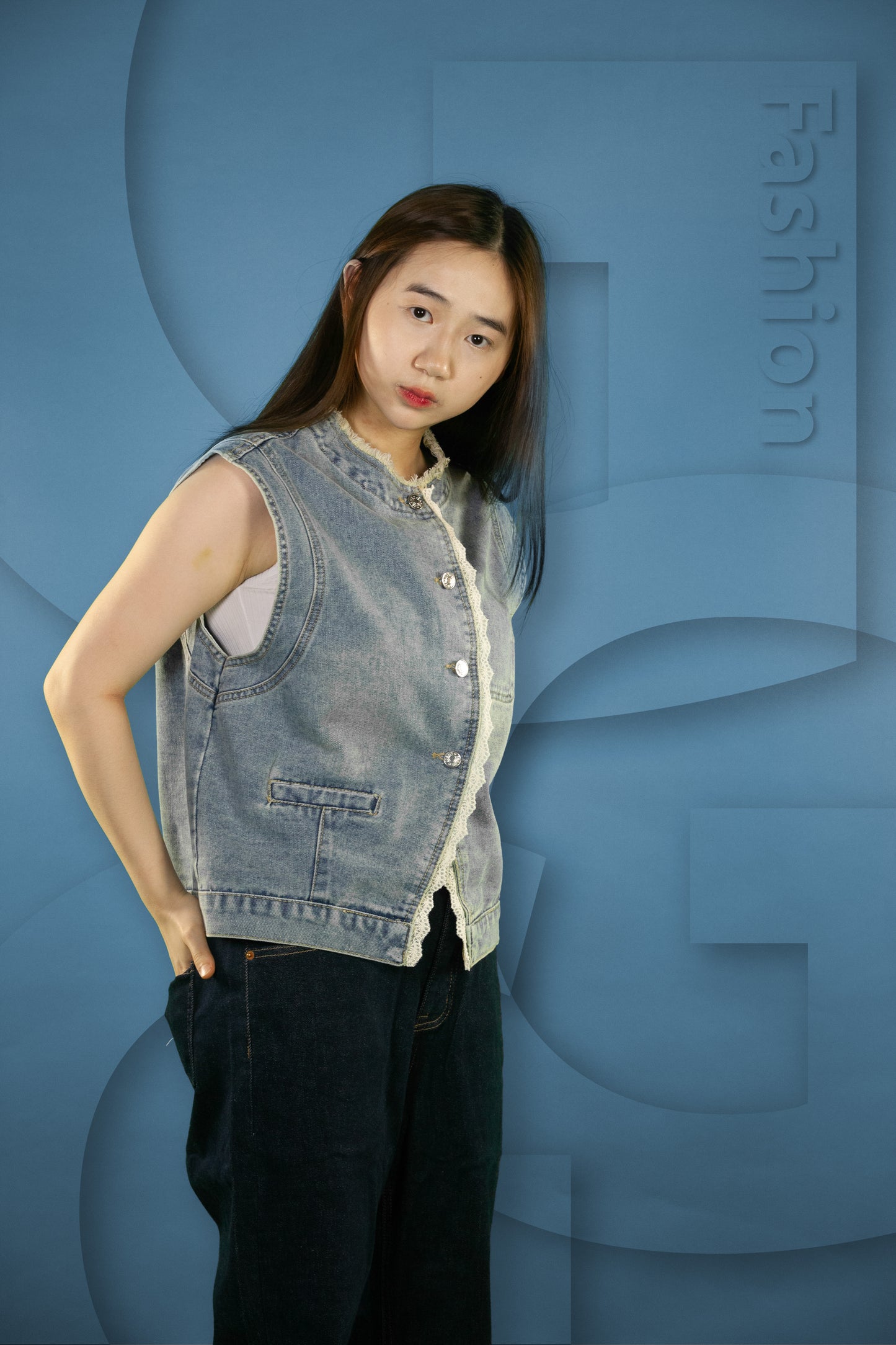 Vest Jeans Renda Tengah