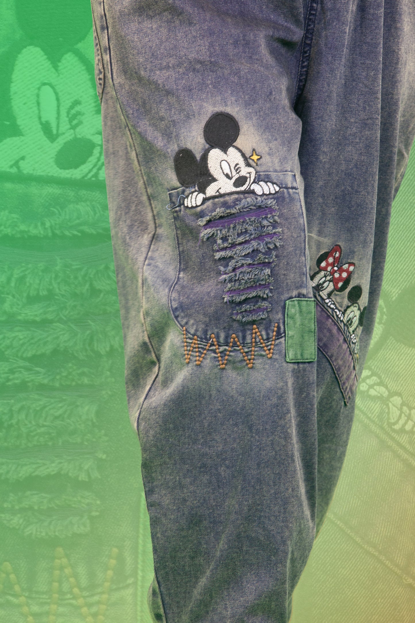 Celana Soft Jeans Motif Mickey, Minnie and Donal