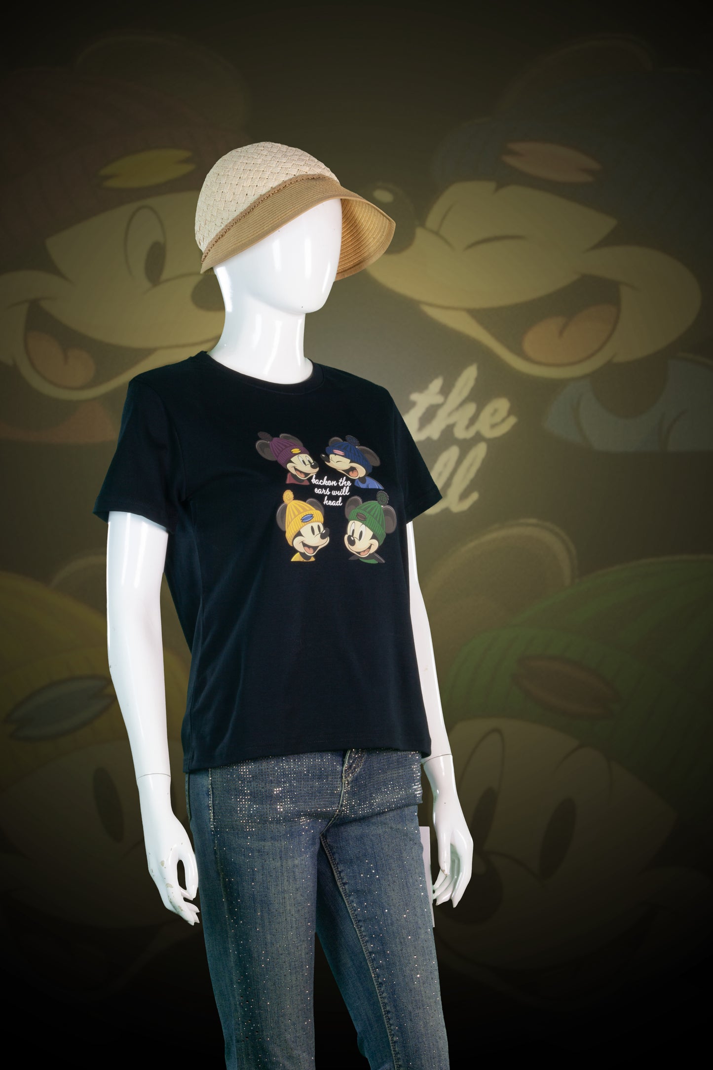 T-Shirt Crop Motif 4 Mickey Topi Kupluk