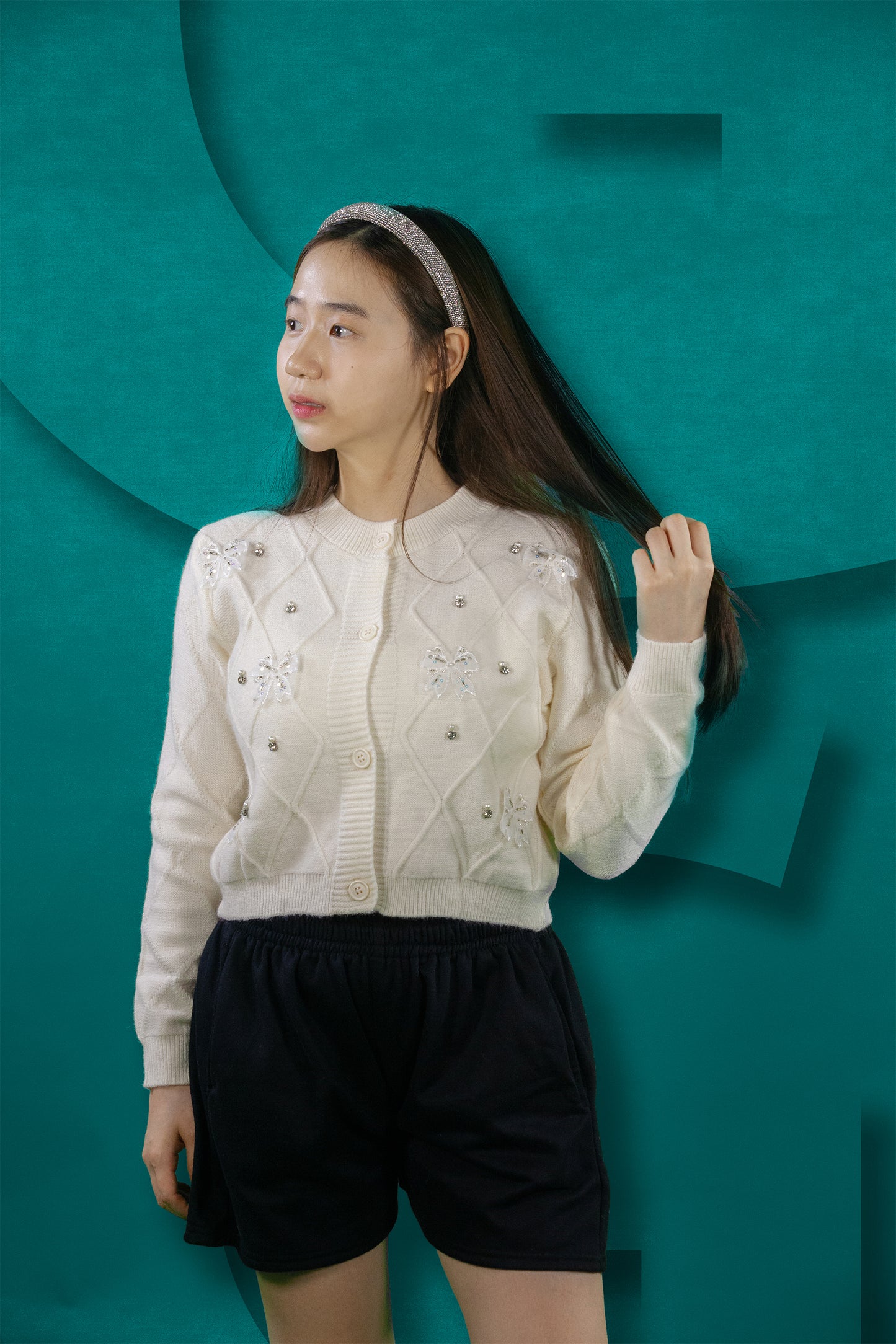 Cardigan Rajut Motif Pita