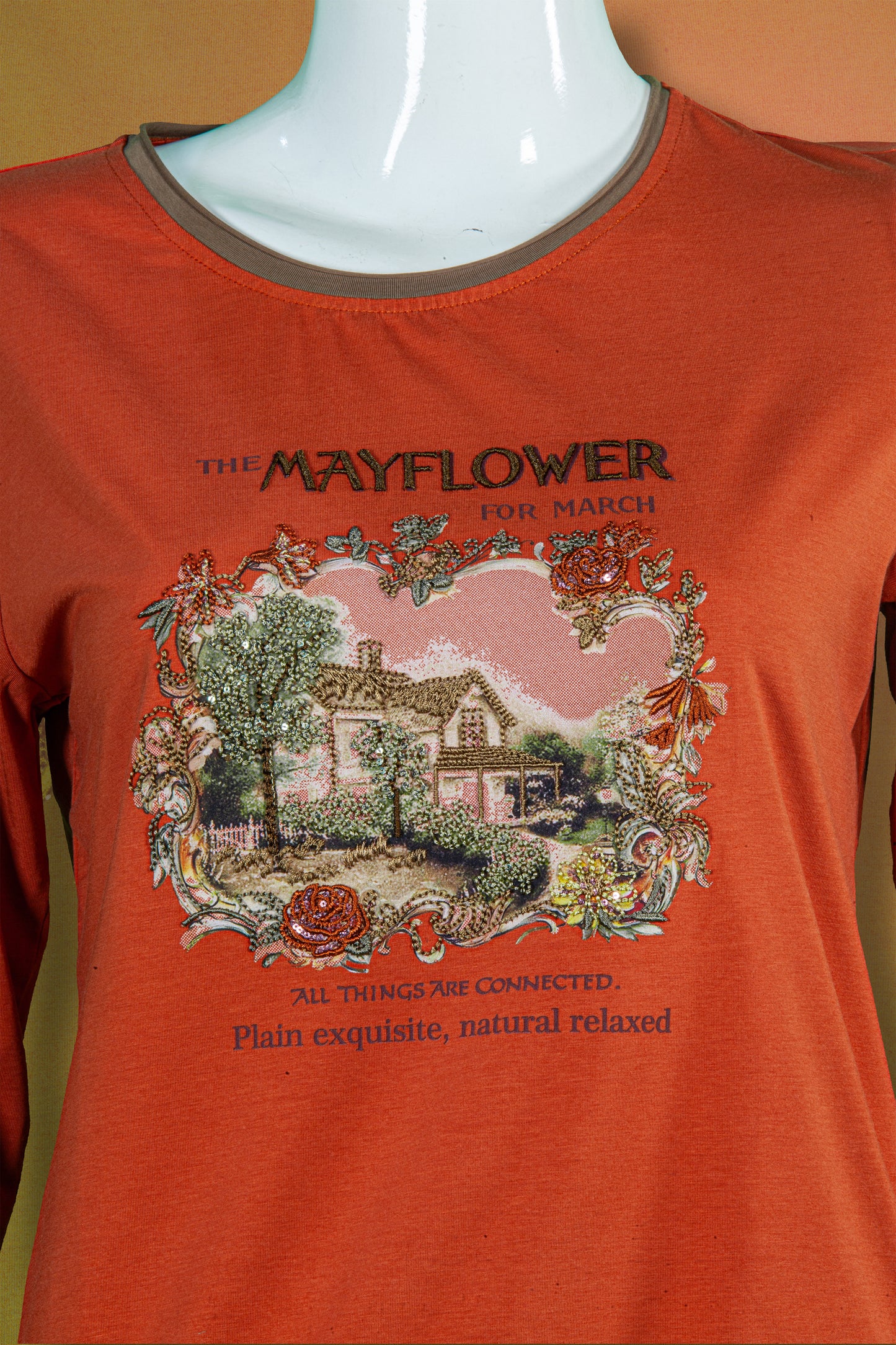 T-Shirt Tangan Panjang Sulam Motif Mayflower