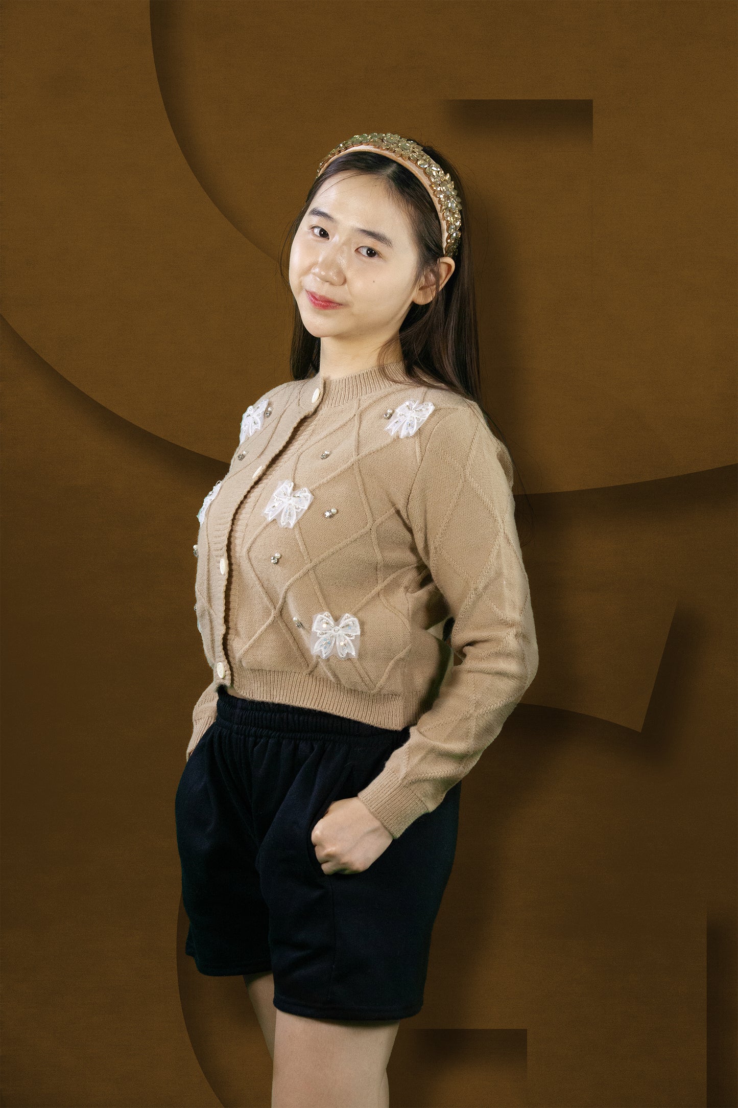 Cardigan Rajut Motif Pita