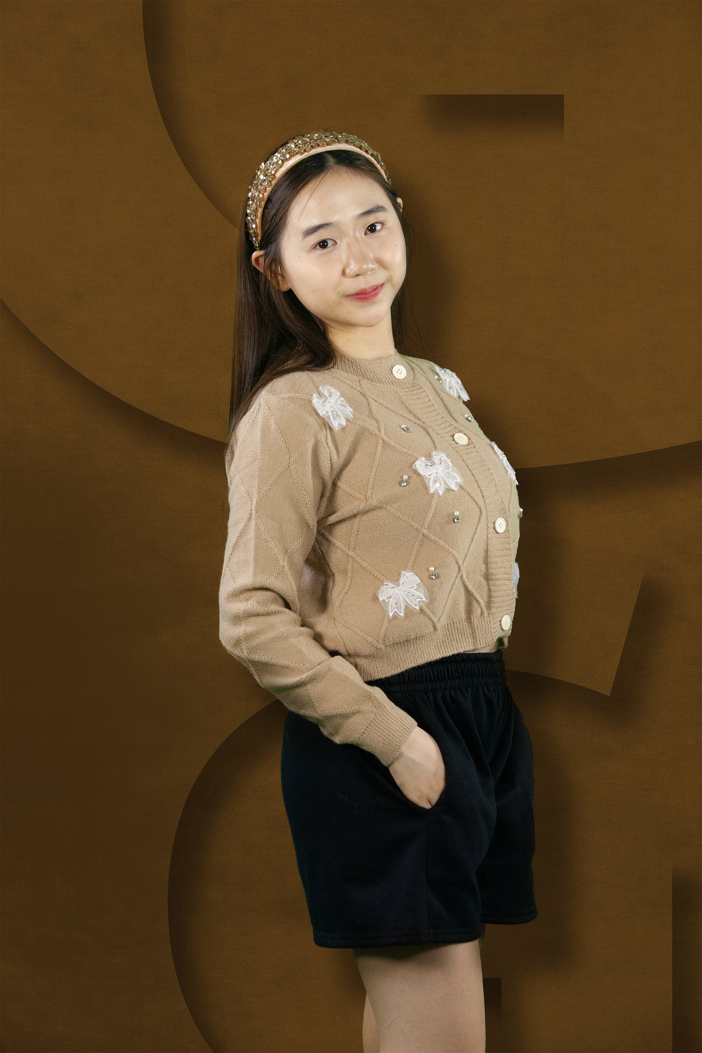 Cardigan Rajut Motif Pita