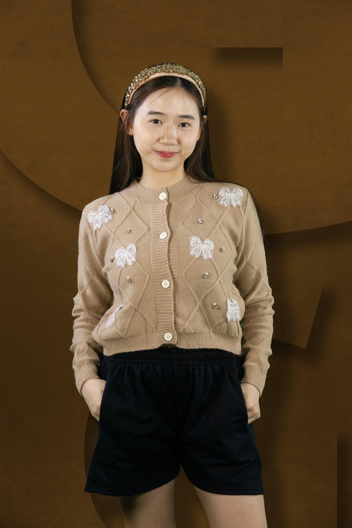 Cardigan Rajut Motif Pita