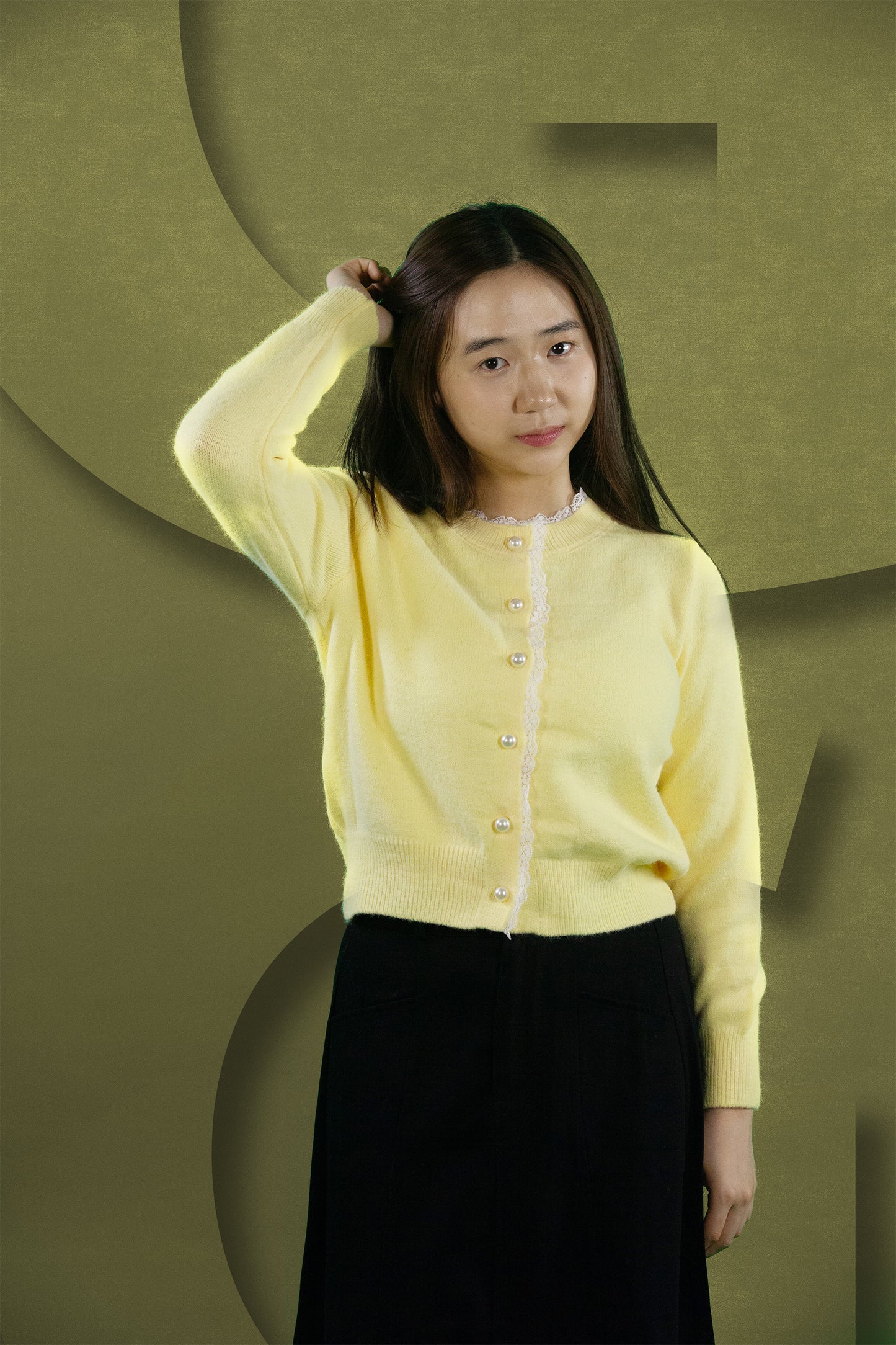 Cardigan Rajut Pearl Dengan Renda Tengah