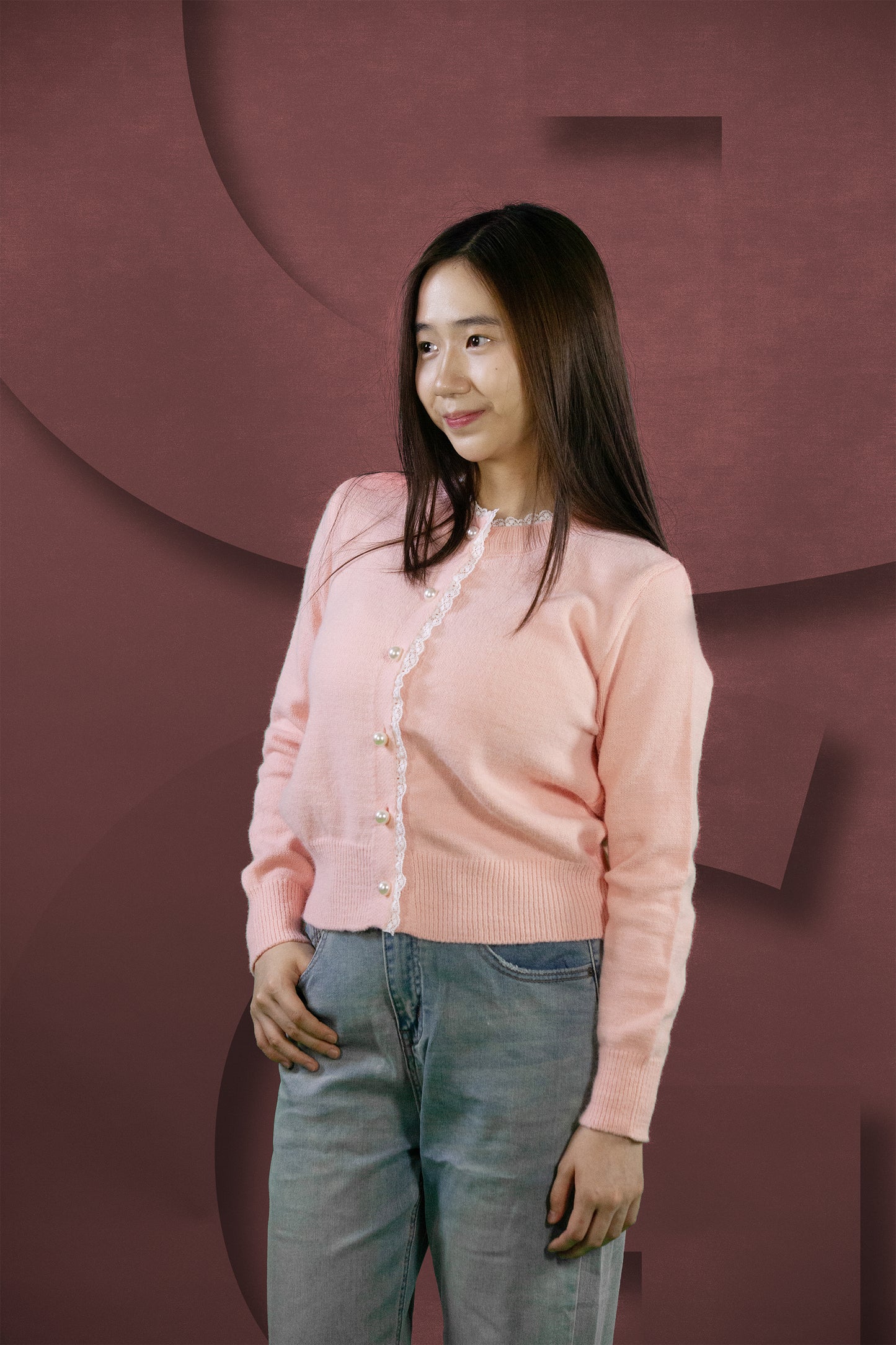 Cardigan Rajut Pearl Dengan Renda Tengah