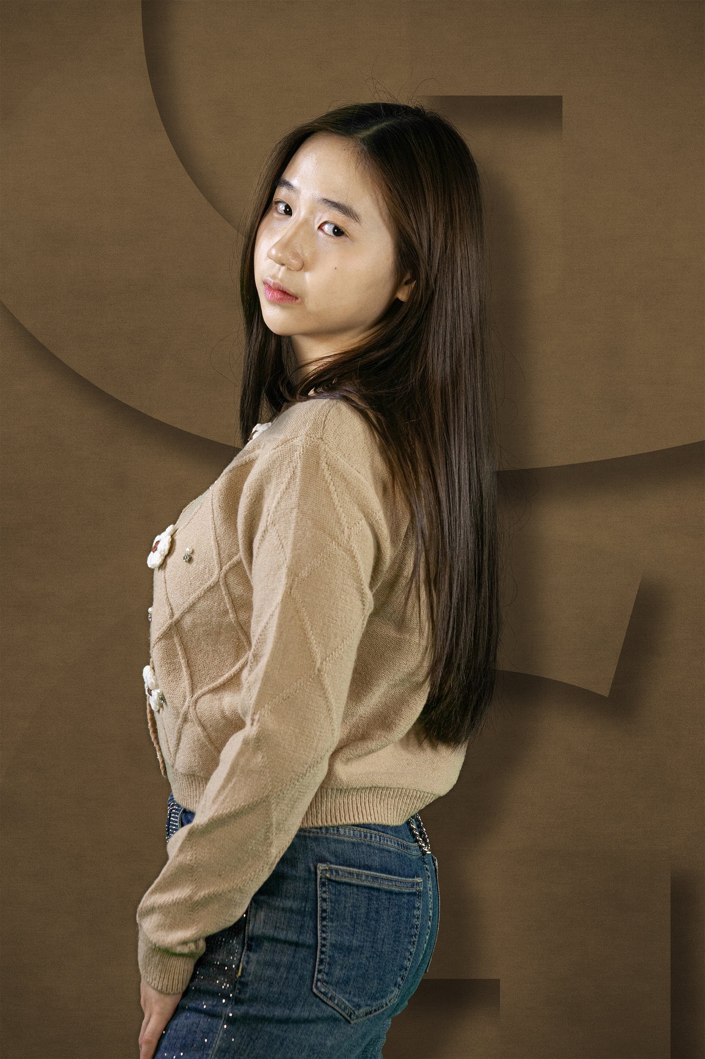 Cardigan Rajut Motif Bunga dan Garis