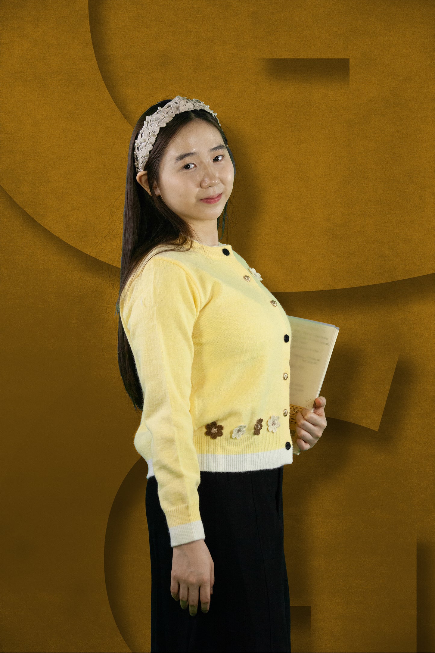 Cardigan Rajut Two Tone Motif Bunga