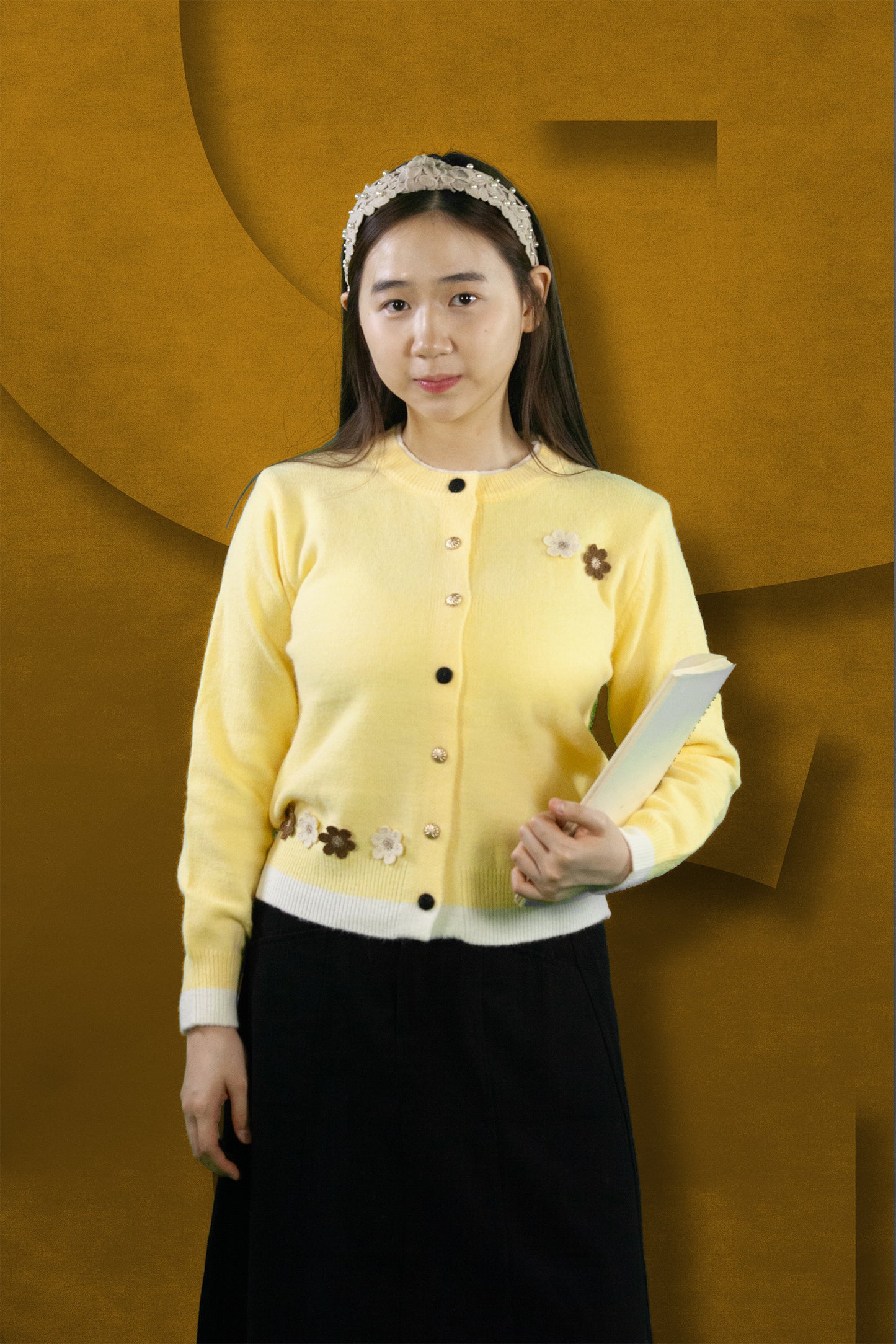 Cardigan Rajut Two Tone Motif Bunga