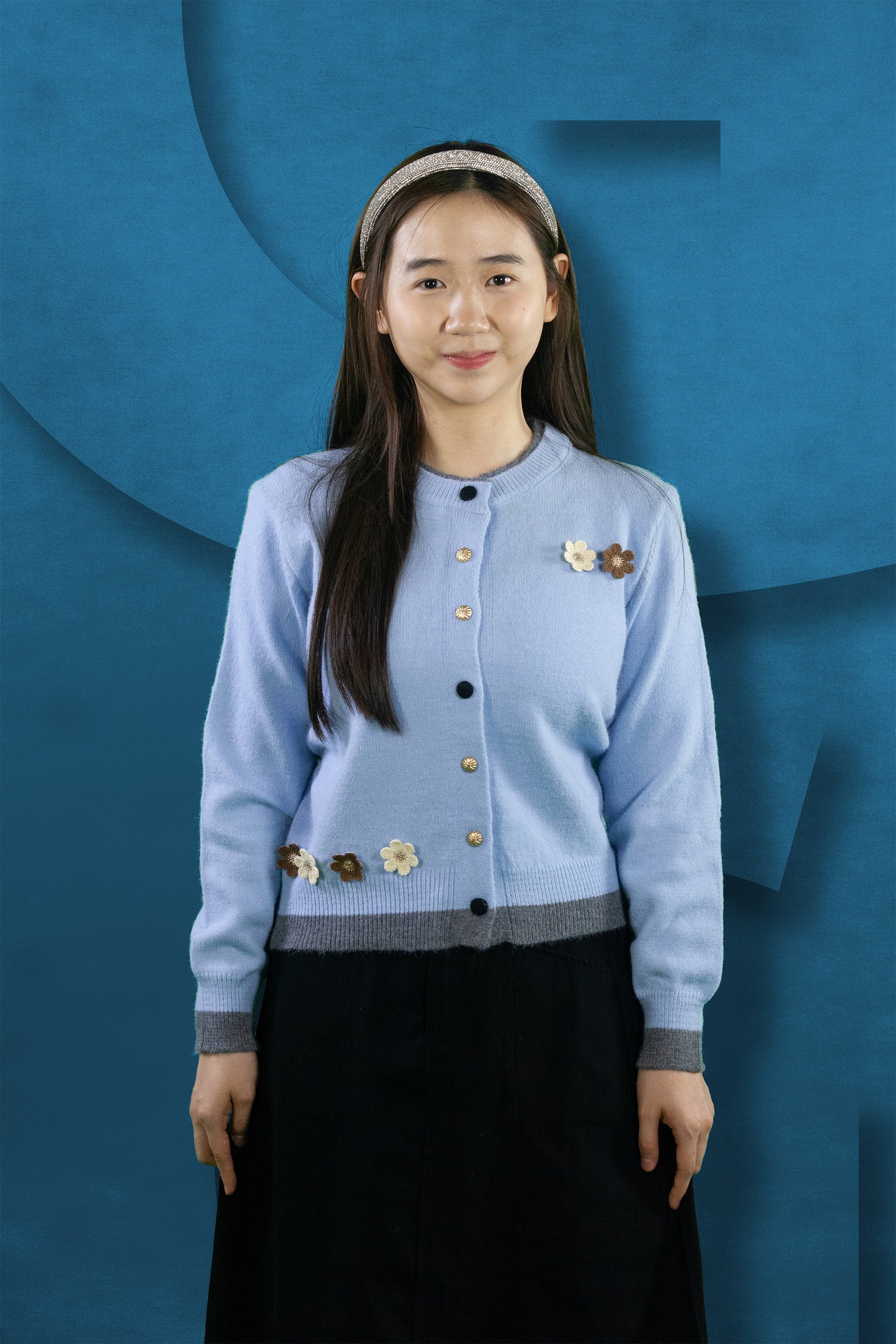 Cardigan Rajut Two Tone Motif Bunga