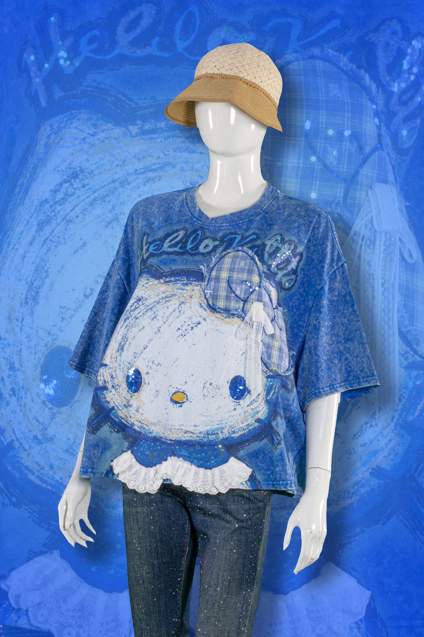 T-Shirt Premium Motif Hello Kitty Vintage Blue