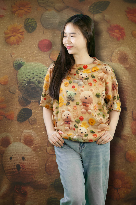 Blouse Rajut Motif Bear Coklat