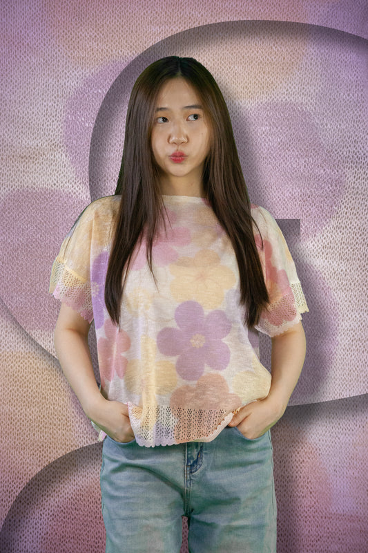 Blouse Rajut Motif Bunga Bunga