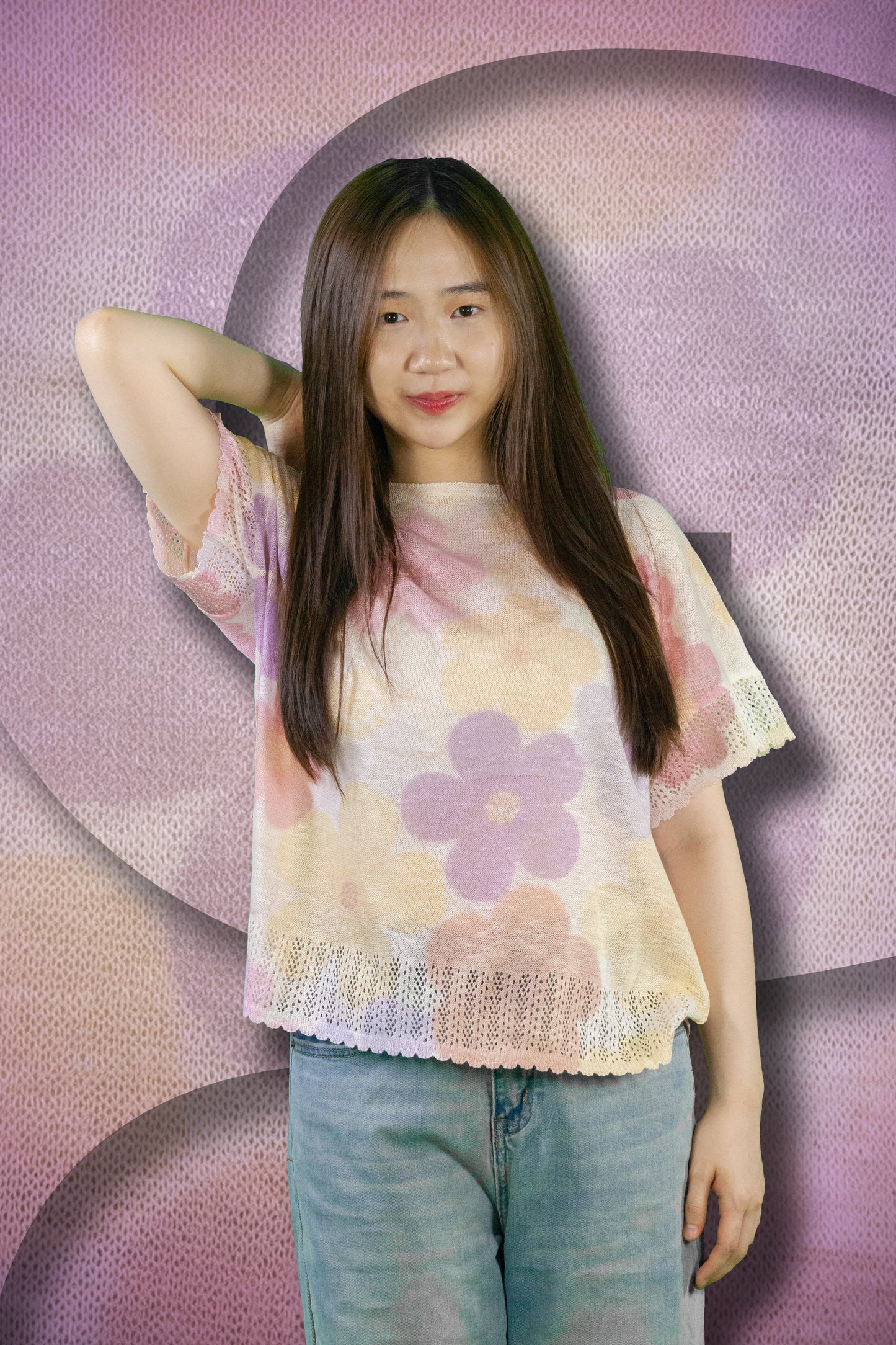 Blouse Rajut Motif Bunga Bunga