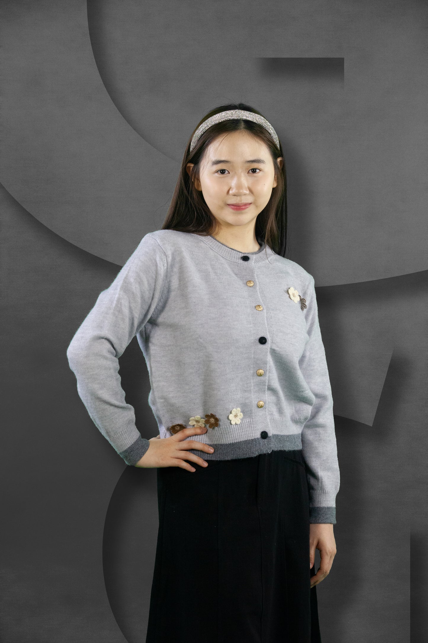 Cardigan Rajut Two Tone Motif Bunga