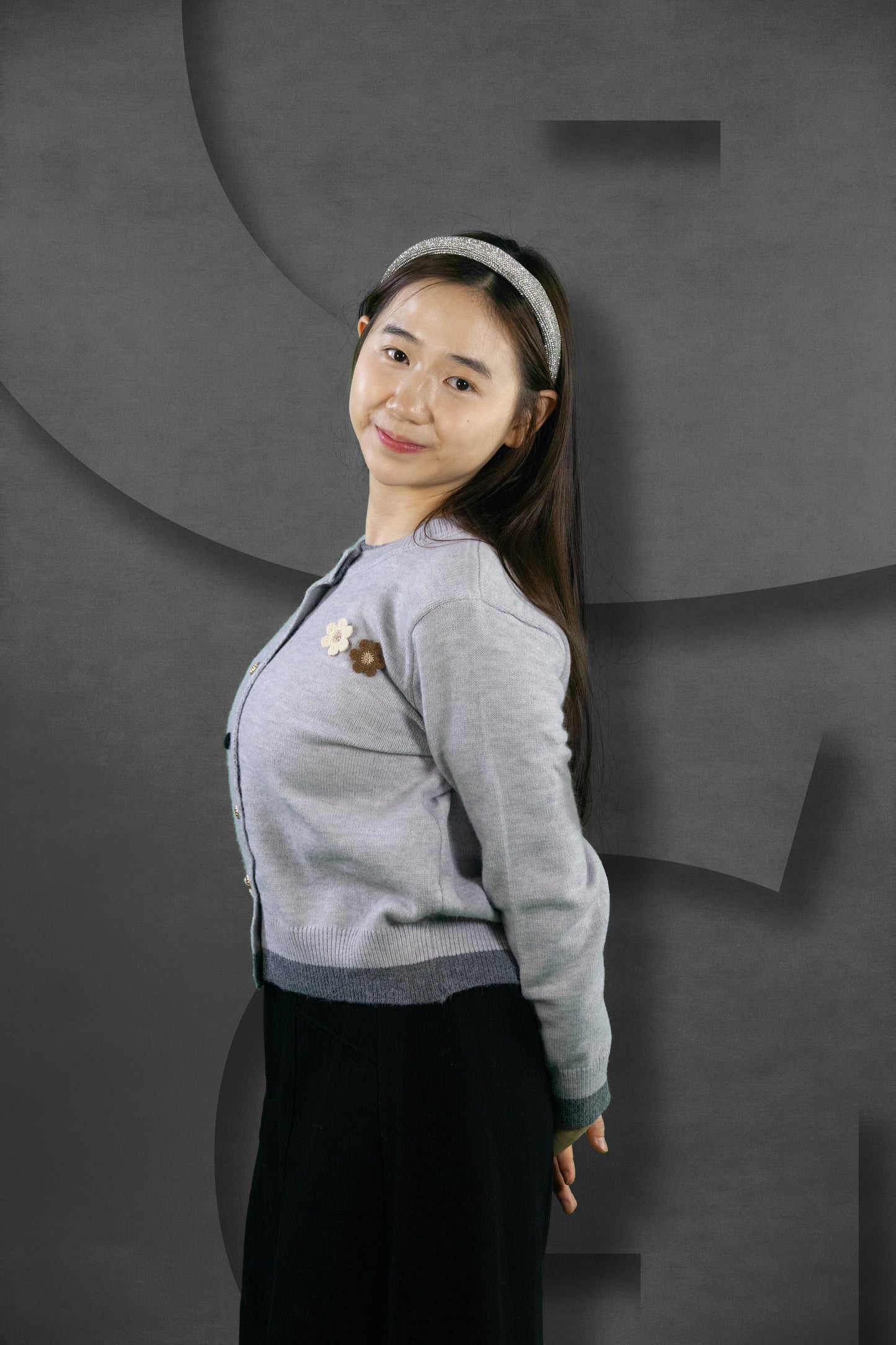 Cardigan Rajut Two Tone Motif Bunga