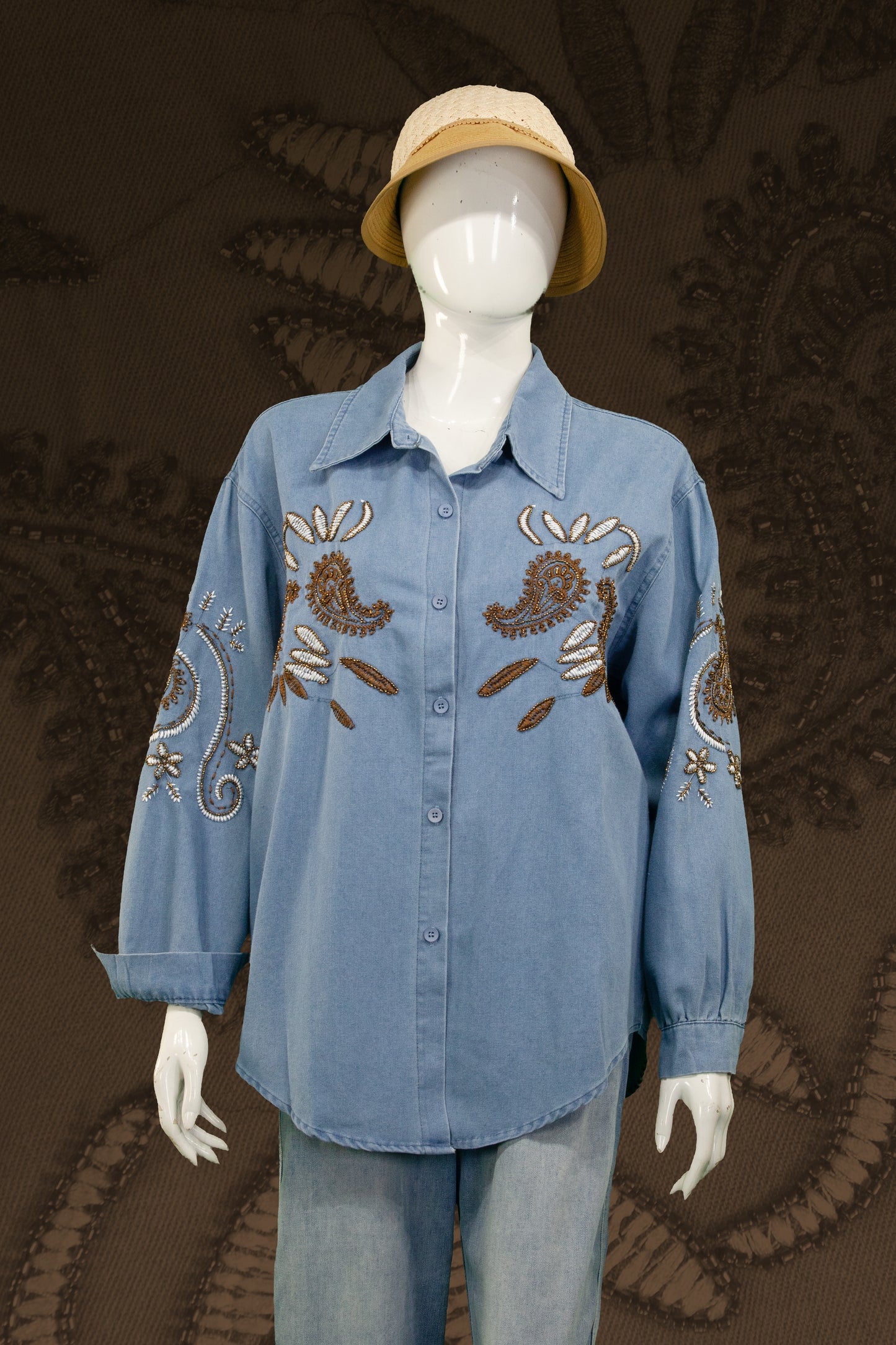 Kemeja Soft Jeans Motif Swirl