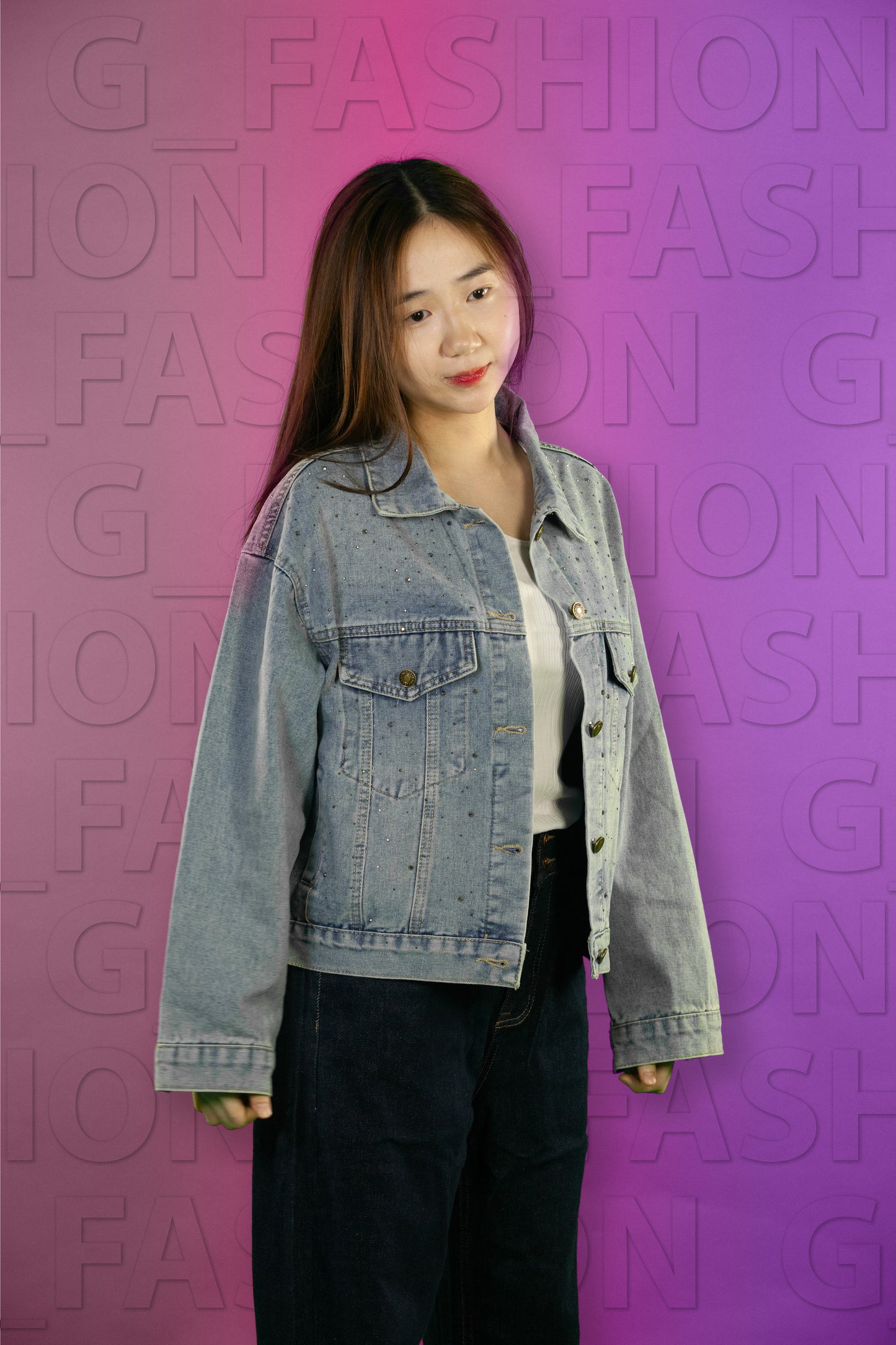 Jaket Jeans Bling Bintik Hitam