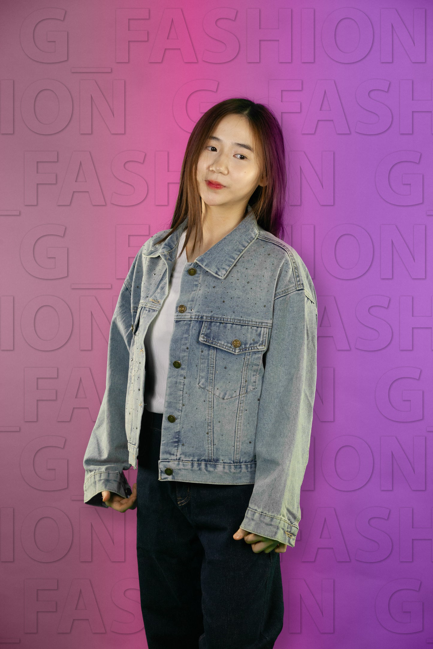 Jaket Jeans Bling Bintik Hitam