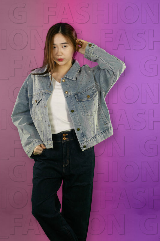 Jaket Jeans Bling Bintik Hitam