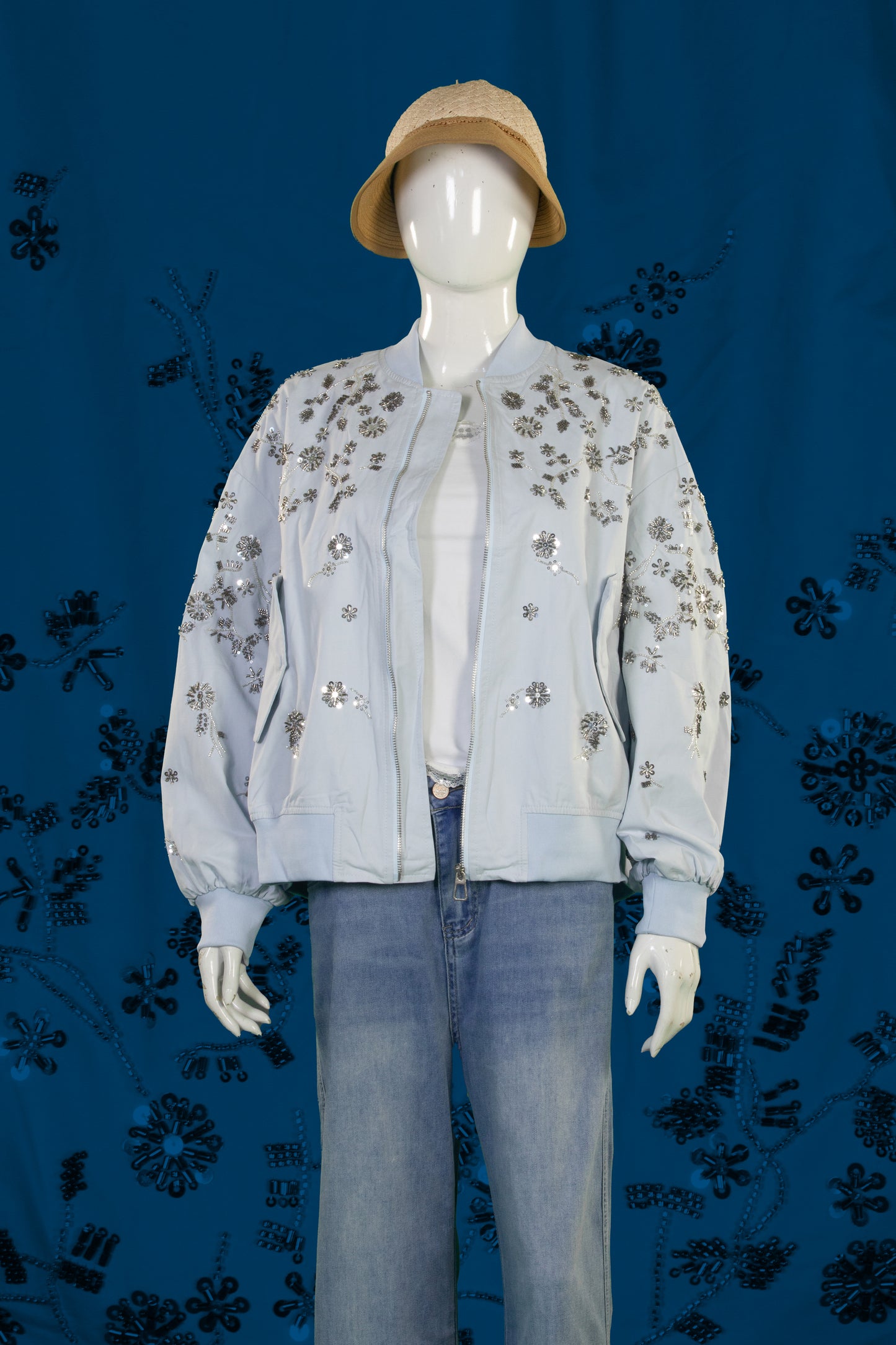 Jaket Motif Bunga Silver