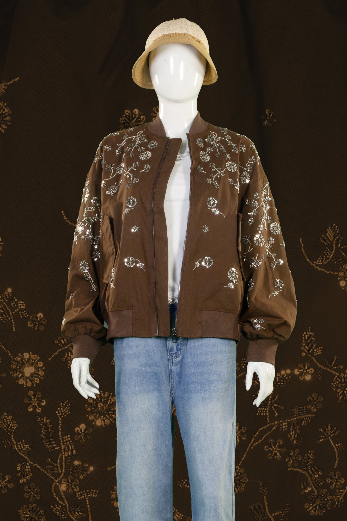 Jaket Motif Bunga Silver