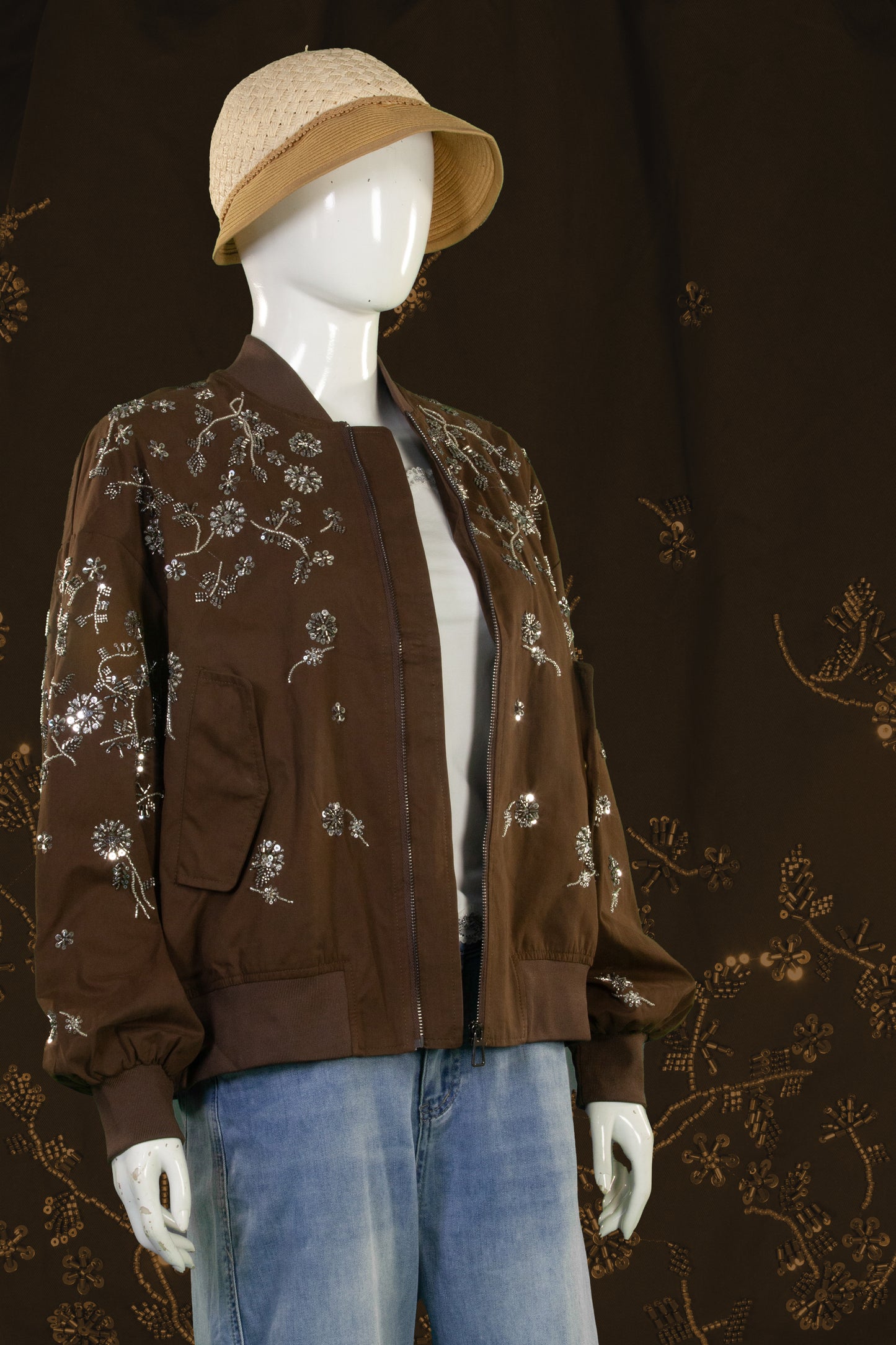 Jaket Motif Bunga Silver